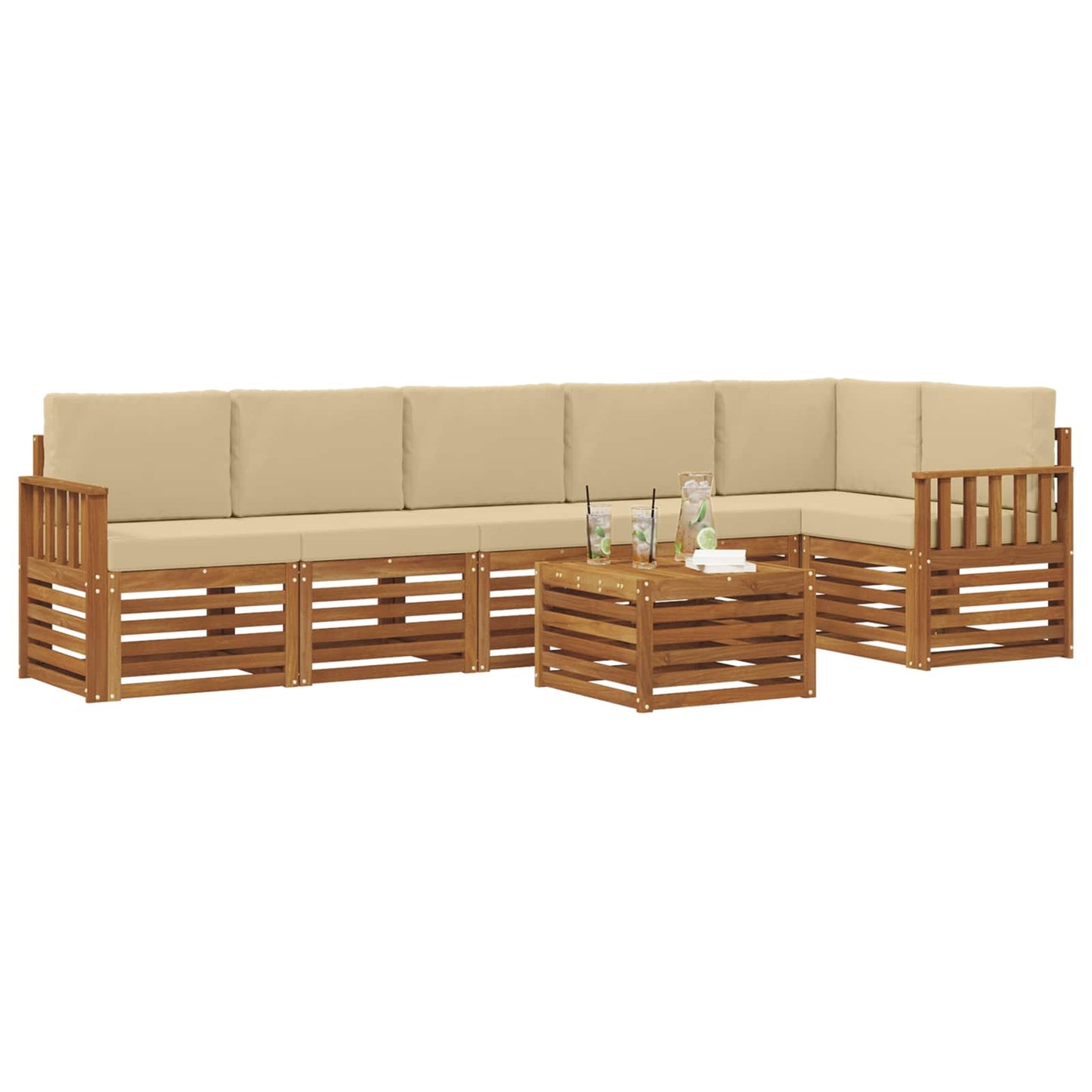 Outdoor-Sofagarnitur 7 stk. Natur und Beige Polyester