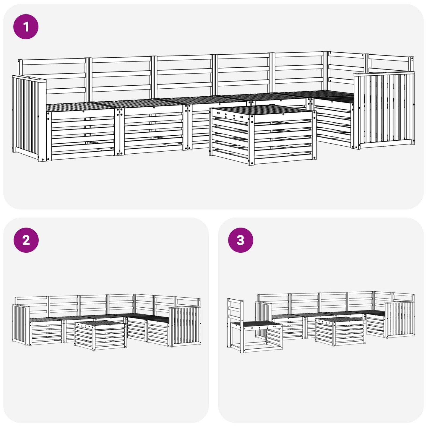 Ecksofa Set 7 pcs Natur Massivholz Akazie