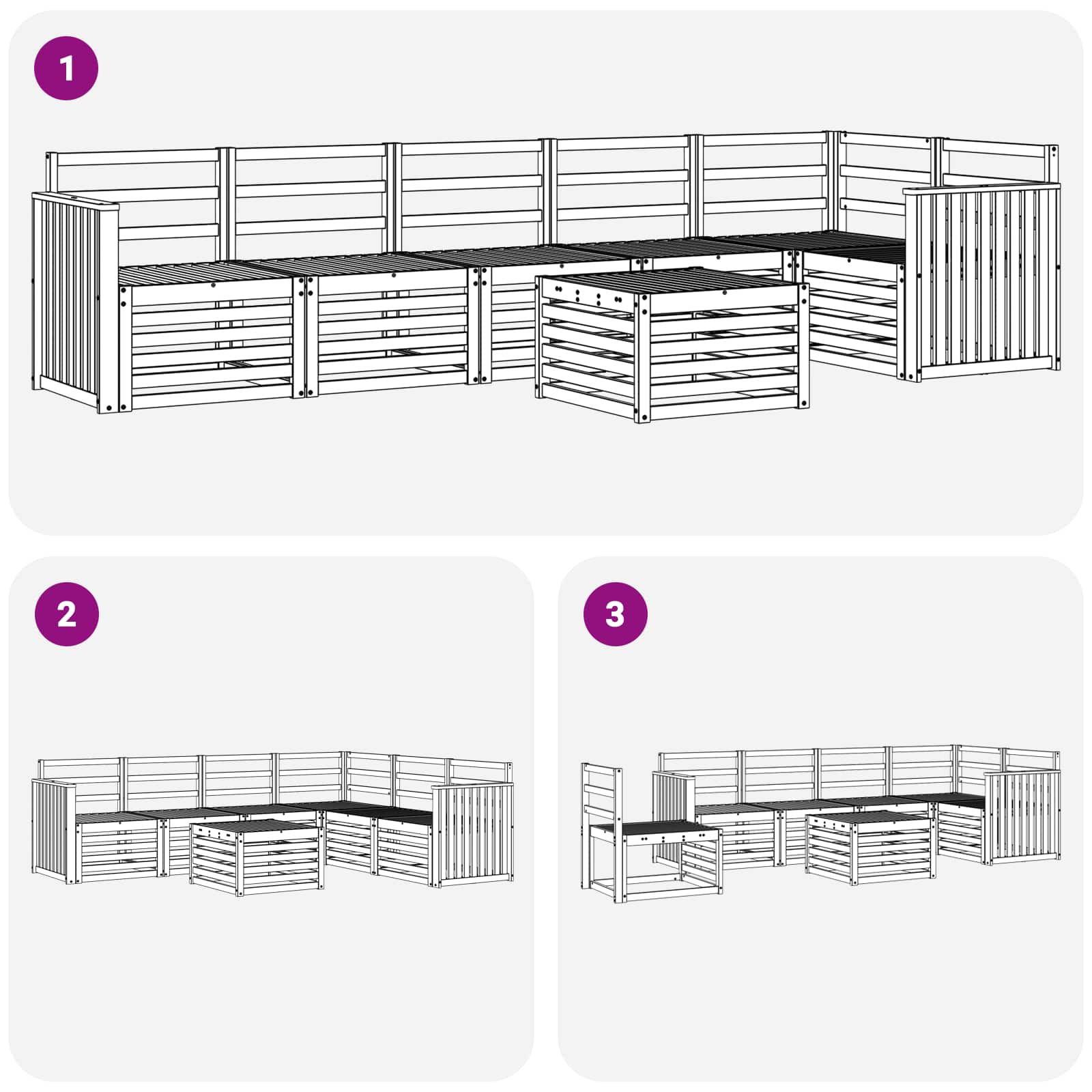 Ecksofa Set 7 pcs Natur Massivholz Akazie