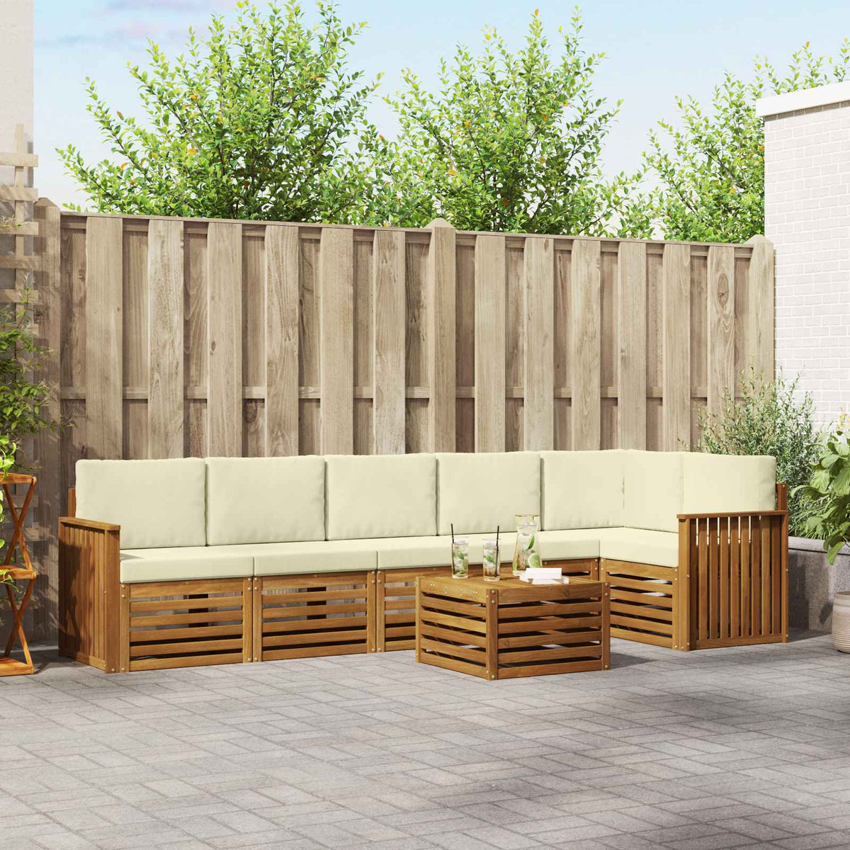 Outdoor-Sofagarnitur 7 stk. Natur und Creme Polyester