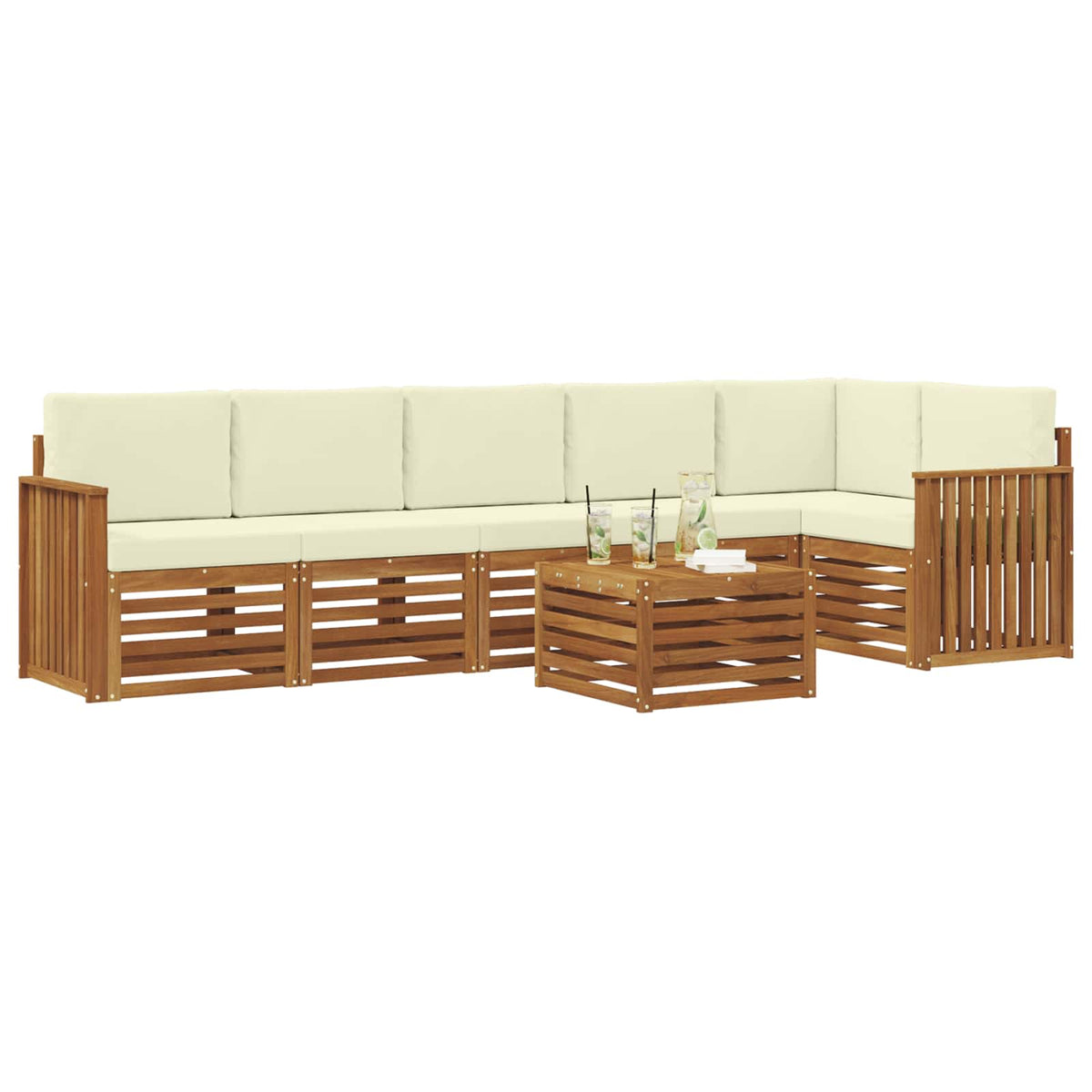 Outdoor-Sofagarnitur 7 stk. Natur und Creme Polyester