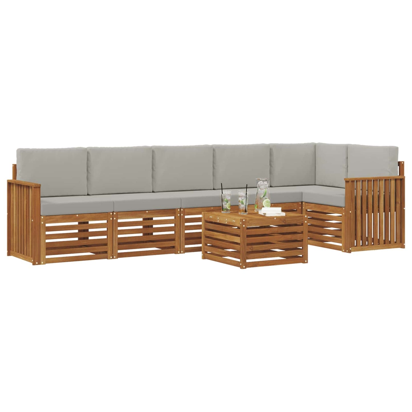Outdoor-Sofagarnitur 7 stk. Natürlich und Hellgrau Polyester
