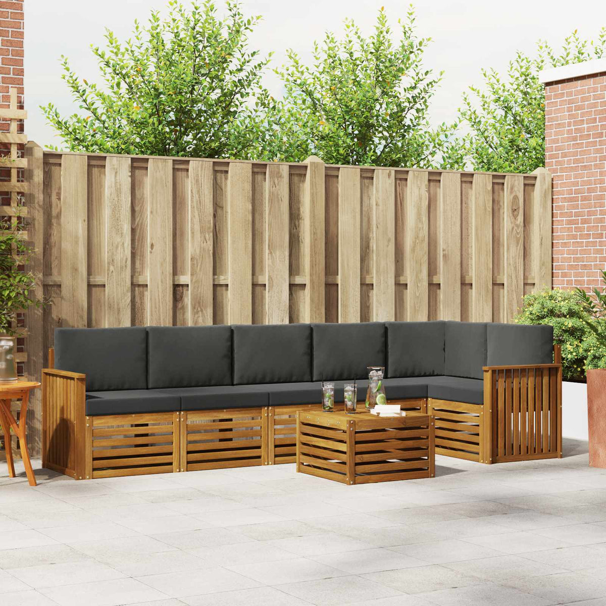Outdoor-Sofagarnitur 7 stk. Natur und Anthrazit Polyester
