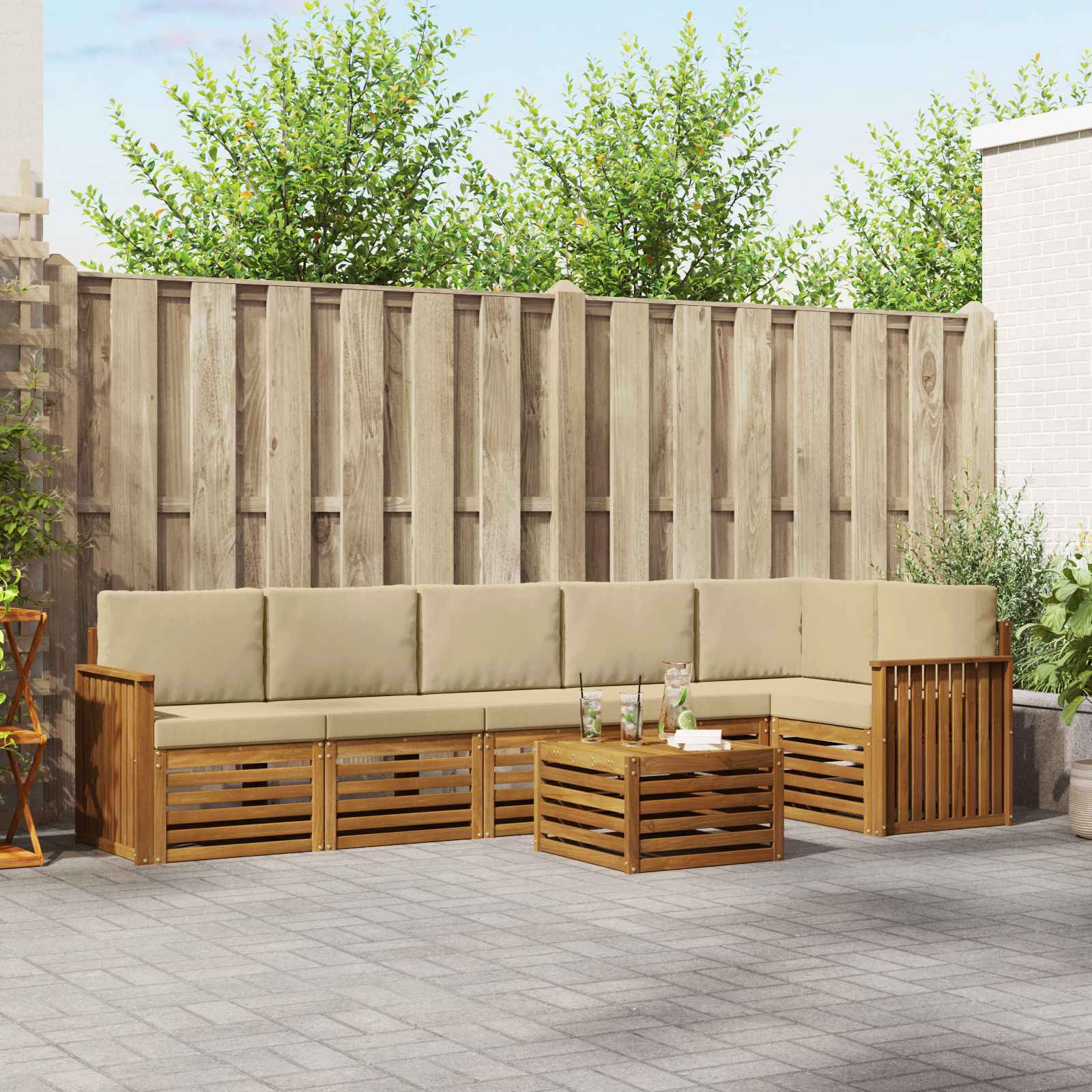 Outdoor-Sofagarnitur 7 stk. Natur und Beige Polyester