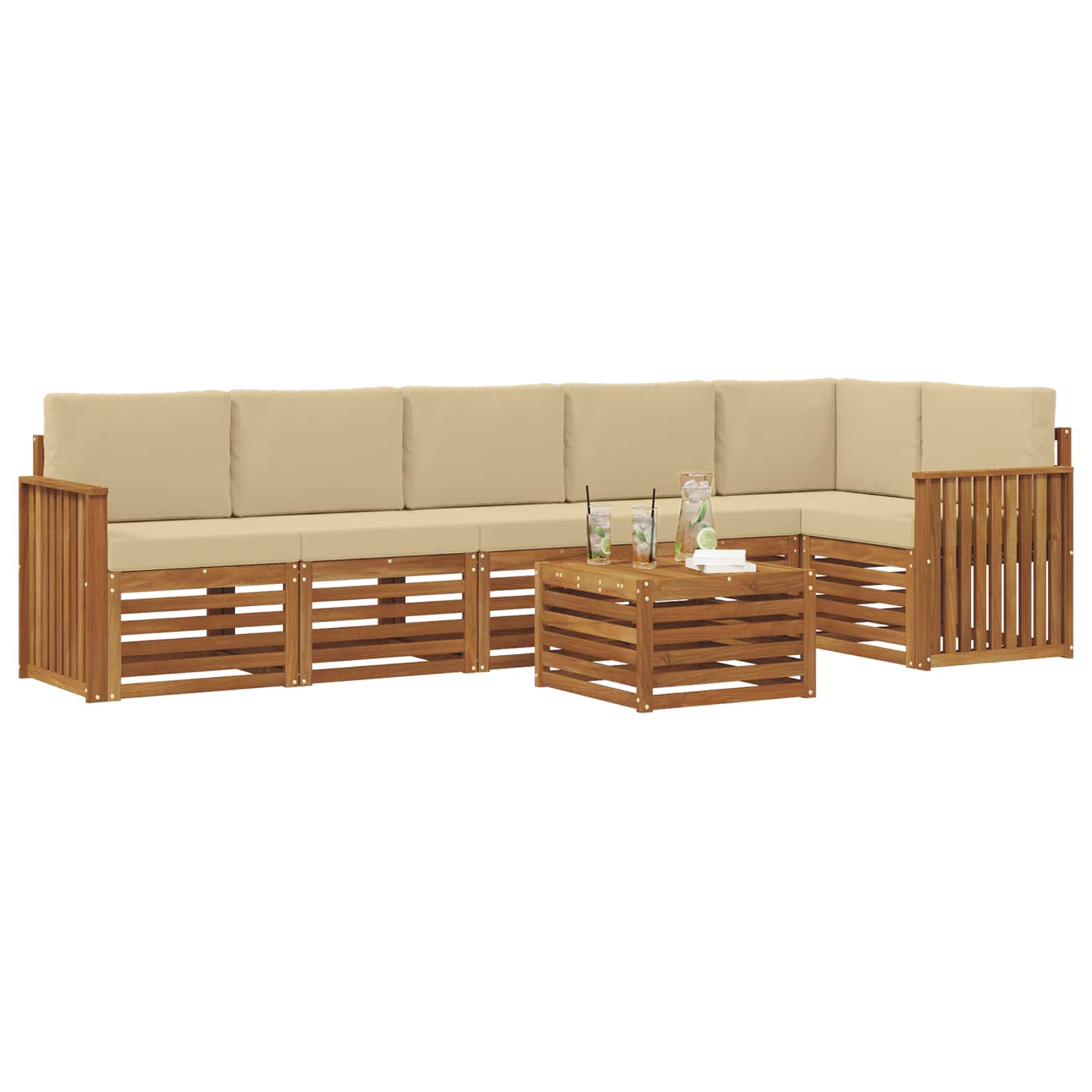 Outdoor-Sofagarnitur 7 stk. Natur und Beige Polyester