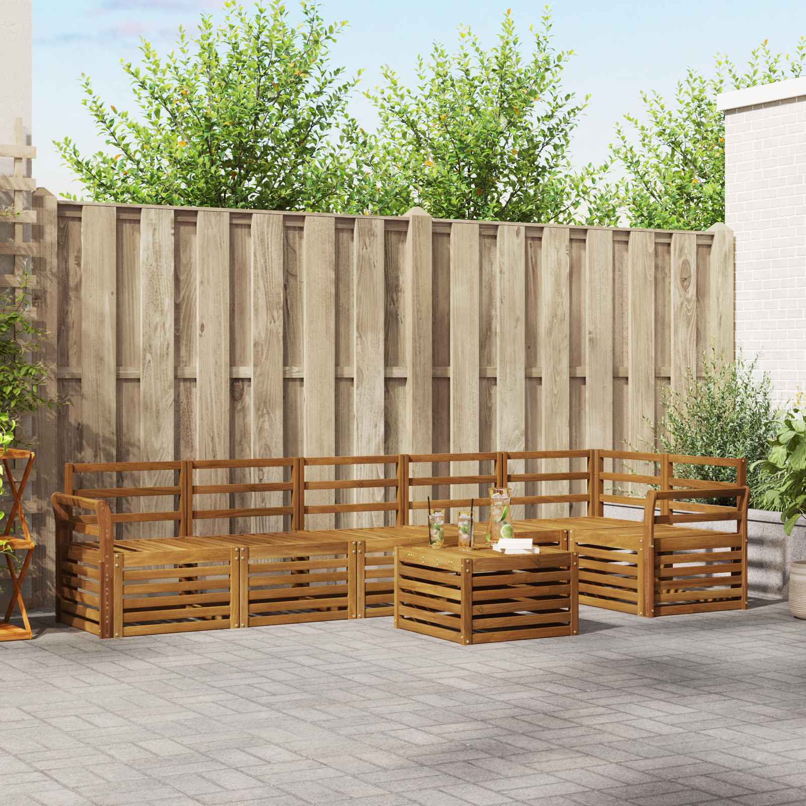 Ecksofa Set 7 pcs Natur Massivholz Akazie