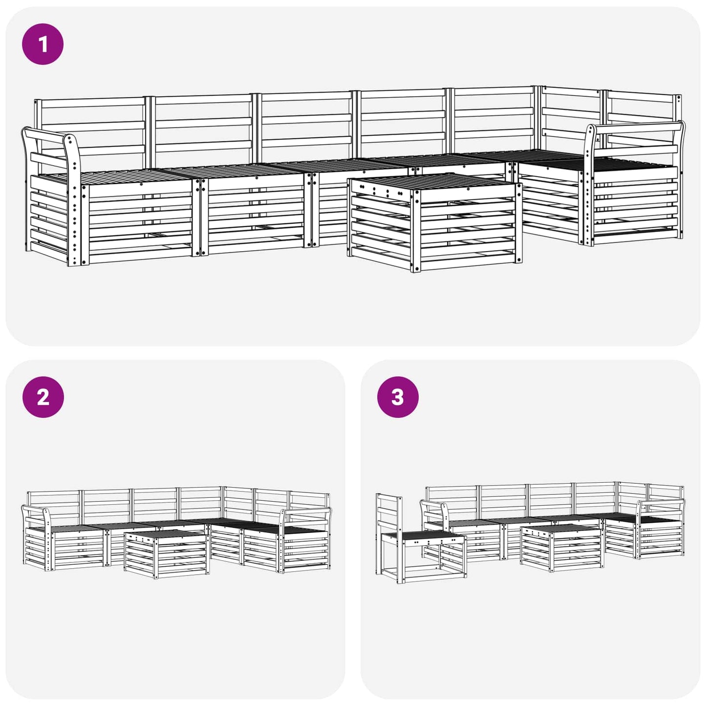 Ecksofa Set 7 pcs Natur Massivholz Akazie