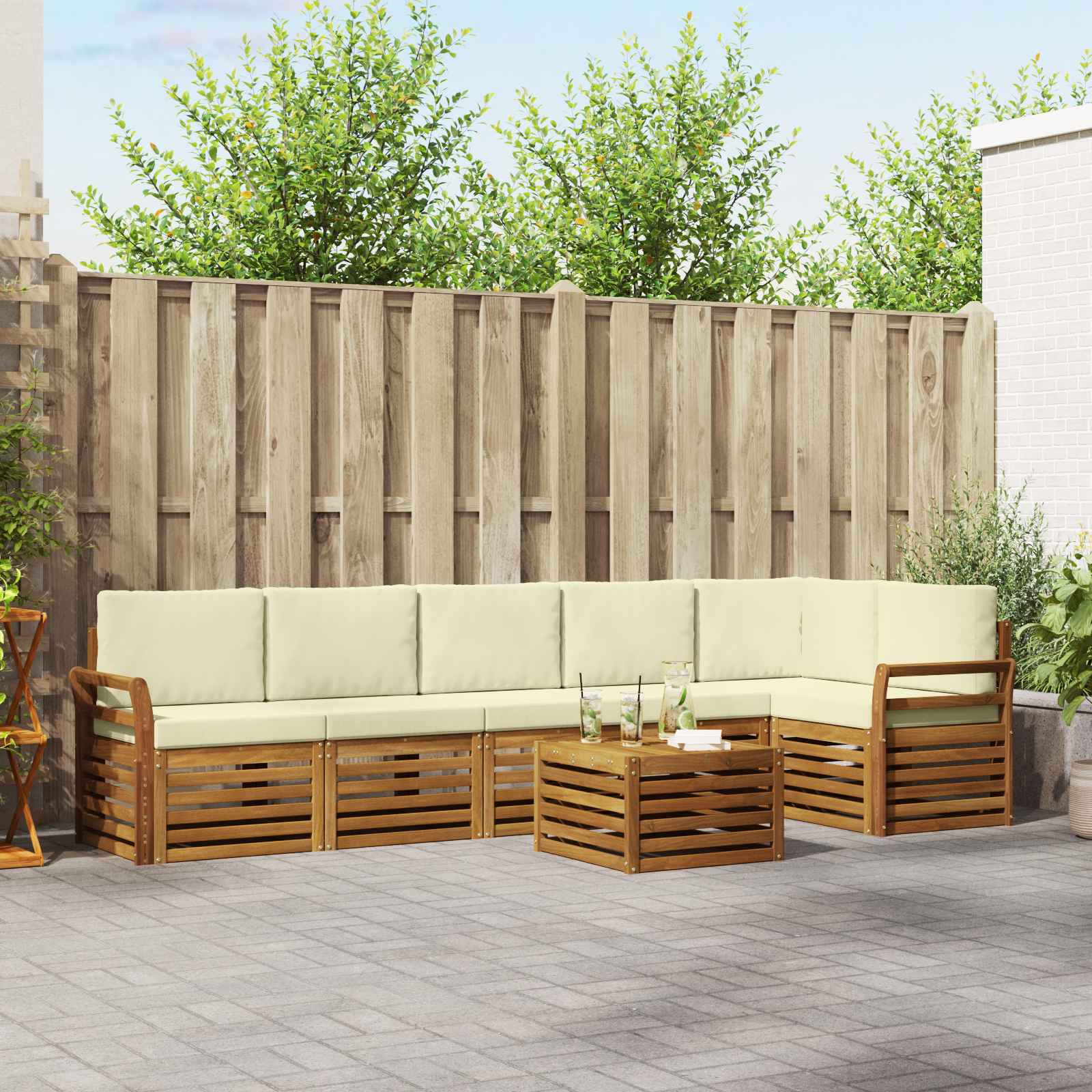Outdoor-Sofagarnitur 7 stk. Natur und Creme Polyester