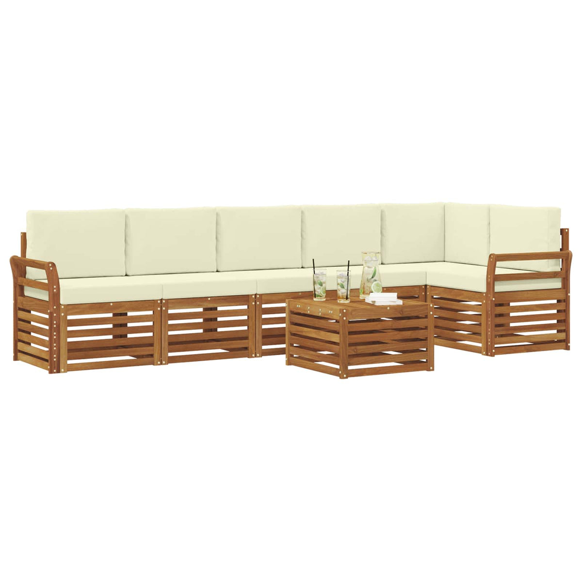 Outdoor-Sofagarnitur 7 stk. Natur und Creme Polyester