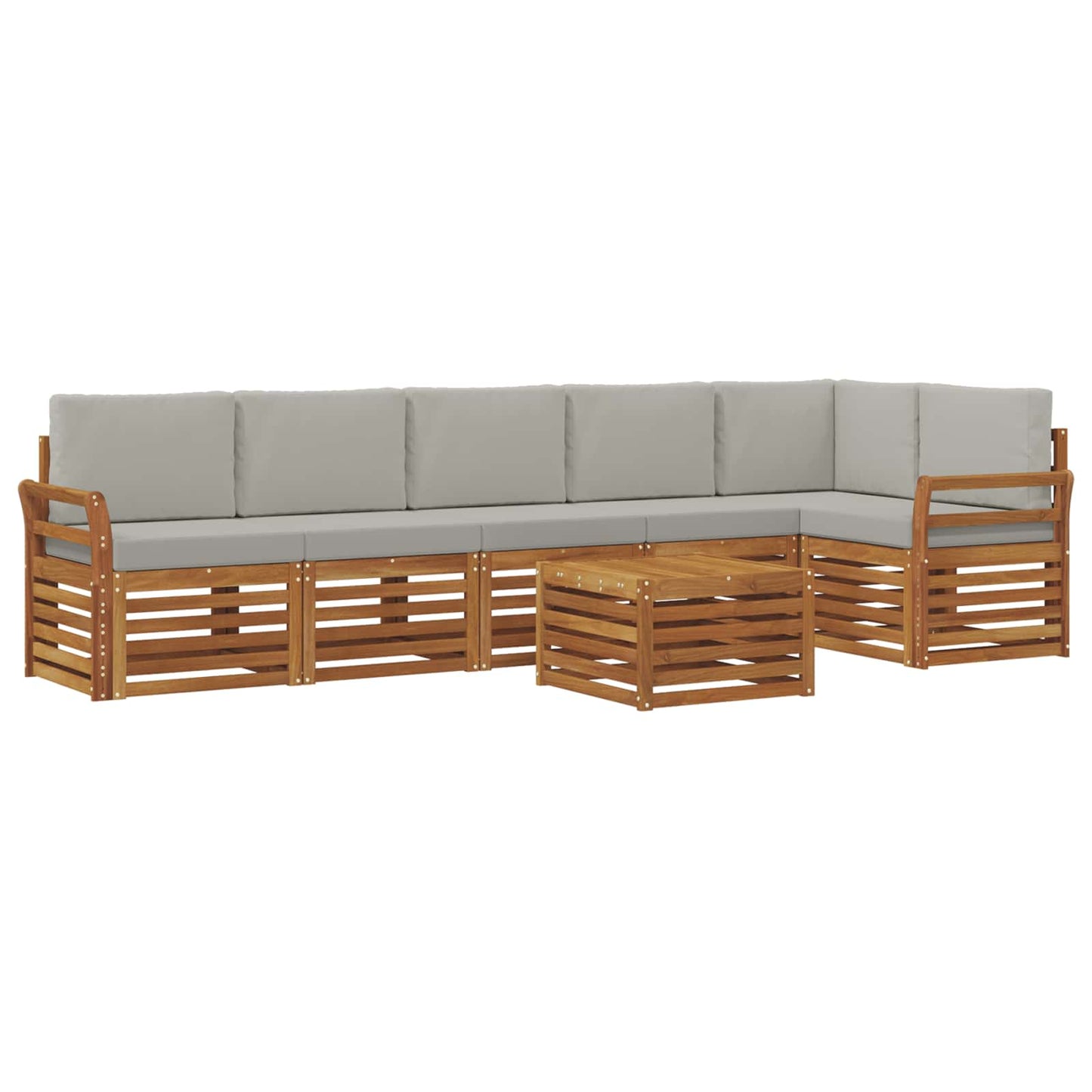 Outdoor-Sofagarnitur 7 stk. Natürlich und Hellgrau Polyester