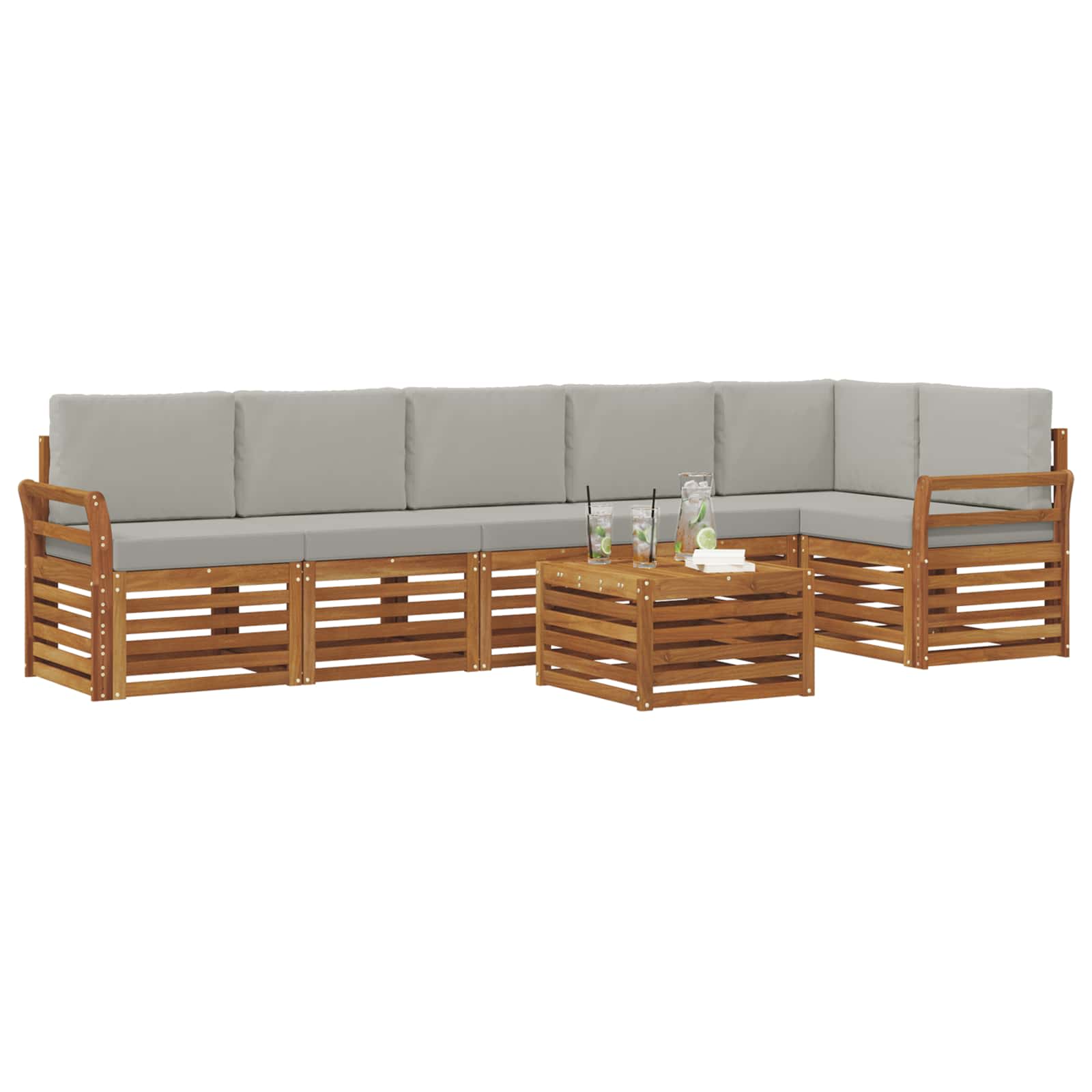 Outdoor-Sofagarnitur 7 stk. Natürlich und Hellgrau Polyester