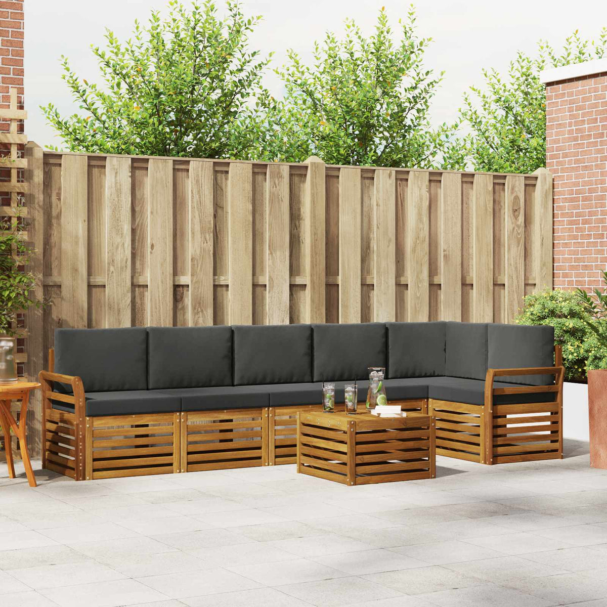 Outdoor-Sofagarnitur 7 stk. Natur und Anthrazit Polyester