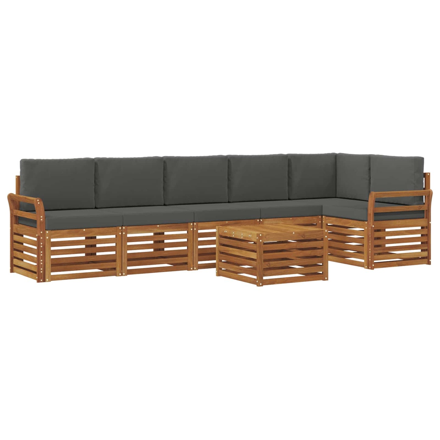 Ecksofa Set 7 pcs Natur und Anthrazit Massivholz Akazie