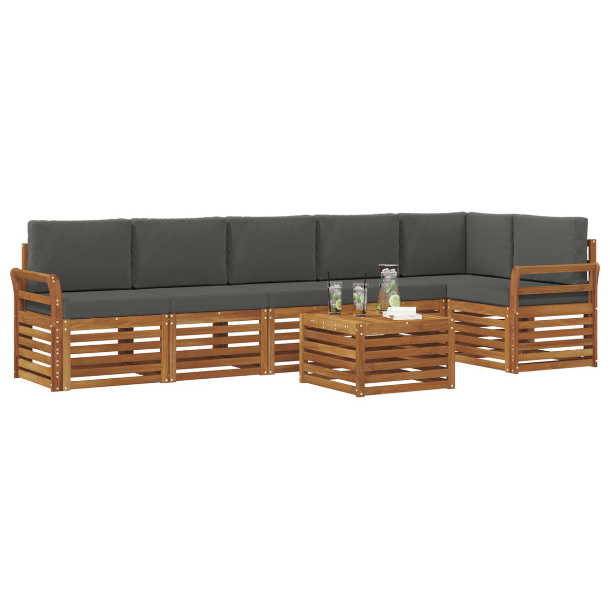 Outdoor-Sofagarnitur 7 stk. Natur und Anthrazit Polyester