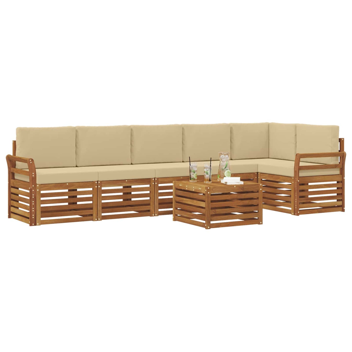 Ecksofa Set mit Kissen 7 pcs Natur und Beige Massivholz Akazie