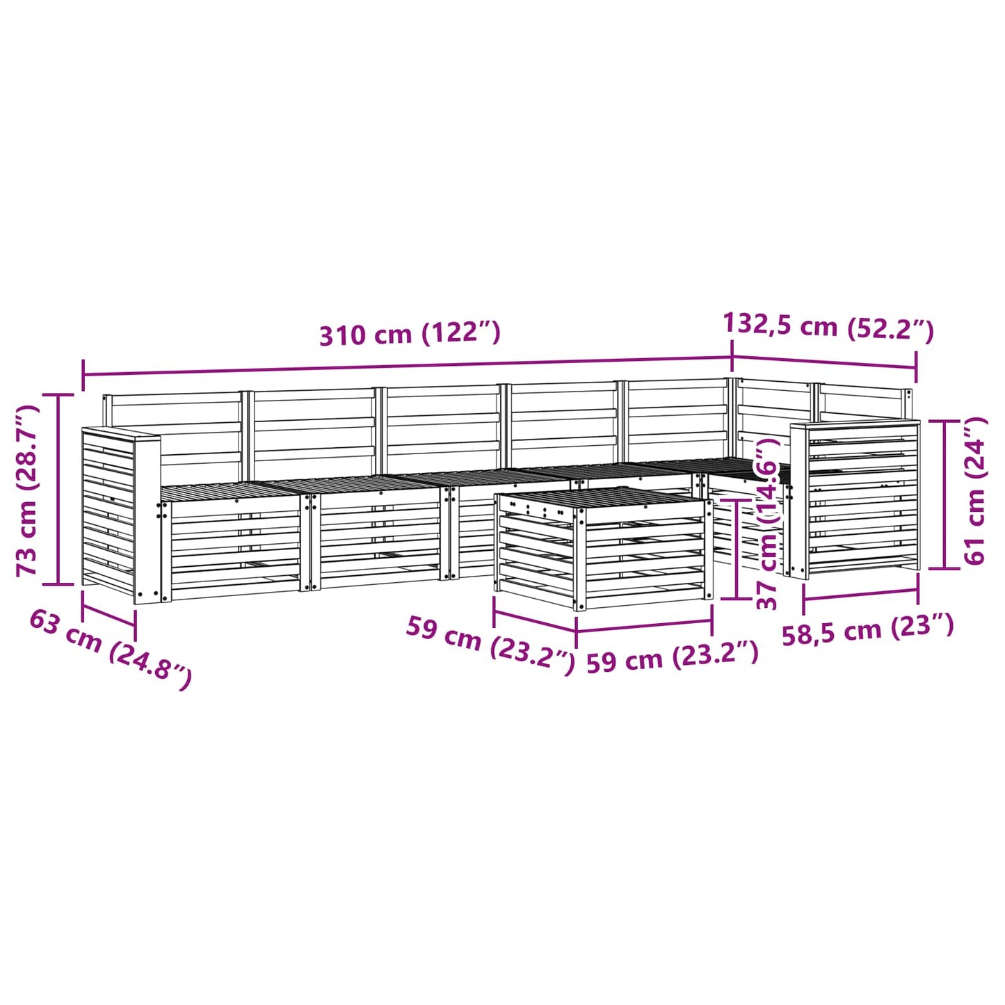 Ecksofa Set 7 pcs Natur Massivholz Akazie