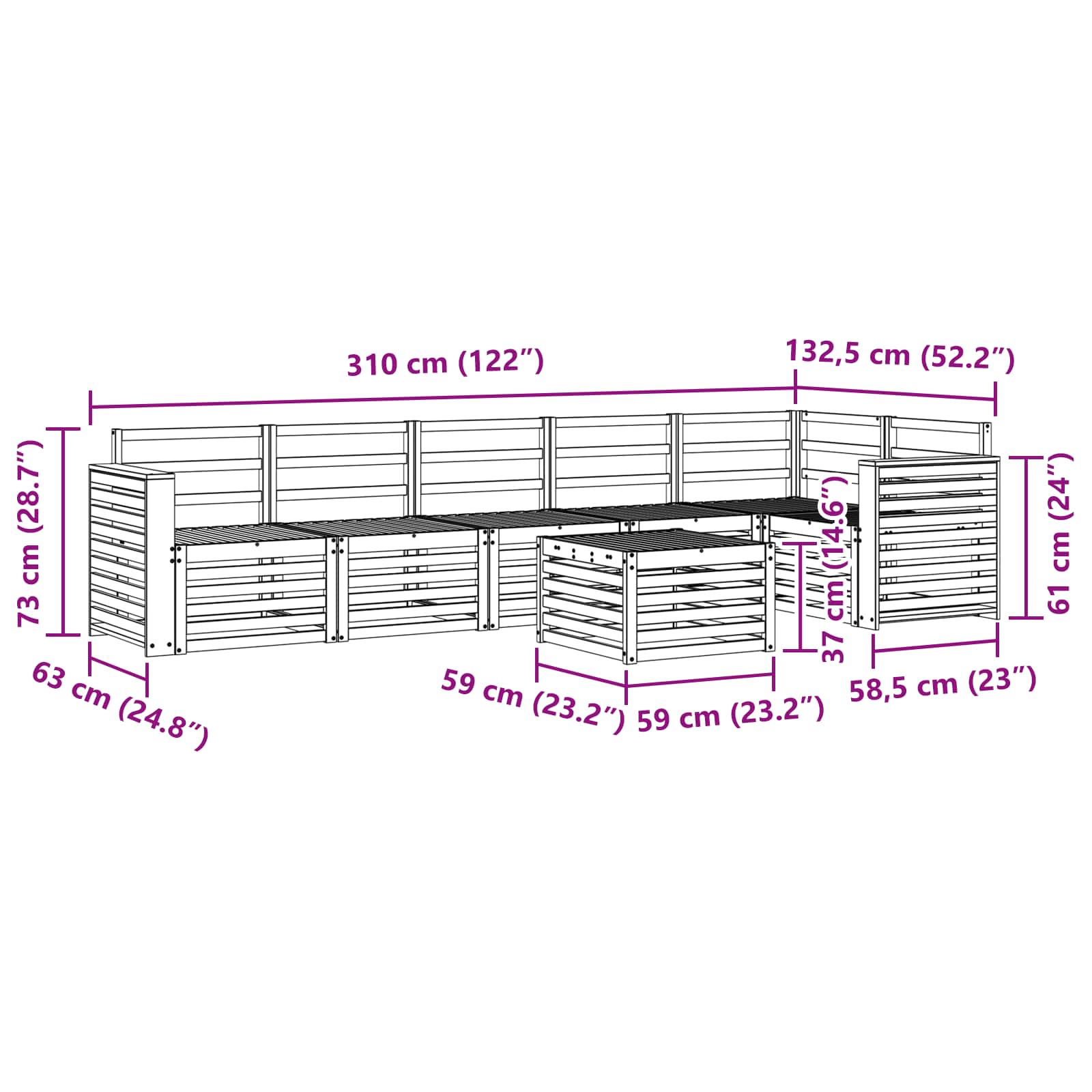 Ecksofa Set 7 pcs Natur Massivholz Akazie