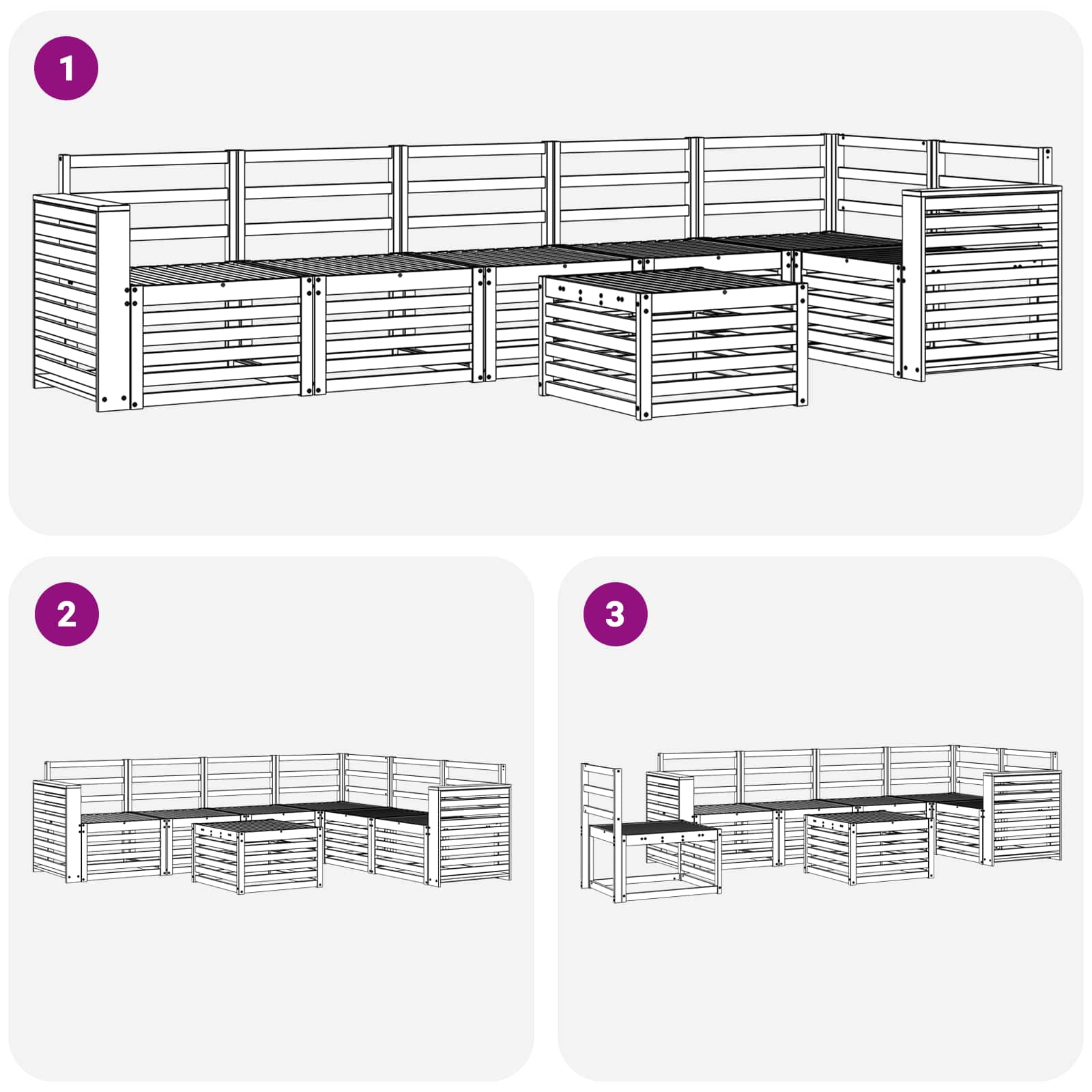 Ecksofa Set 7 pcs Natur Massivholz Akazie