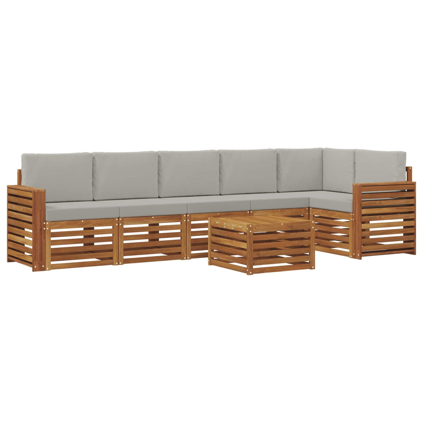Outdoor-Sofagarnitur 7 stk. Natürlich und Hellgrau Polyester