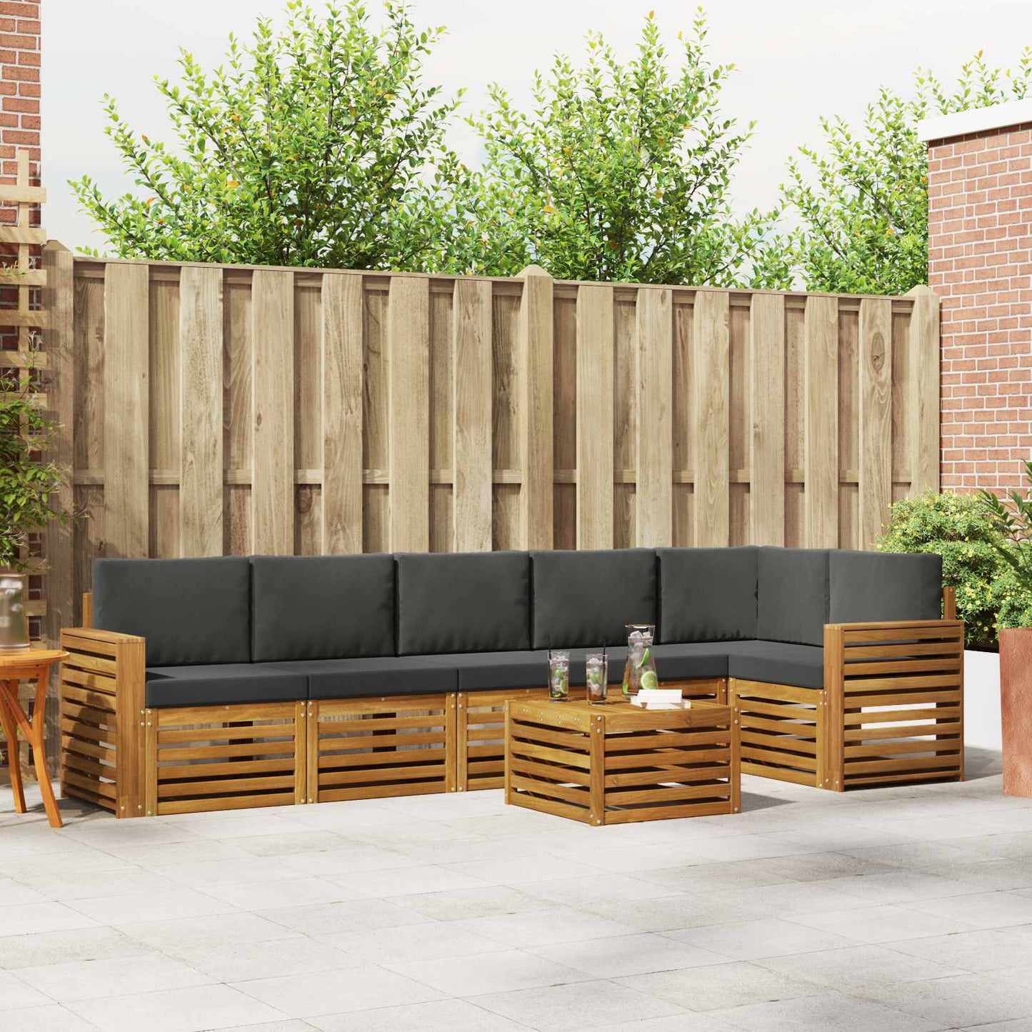 Outdoor-Sofagarnitur 7 stk. Natur und Anthrazit Polyester