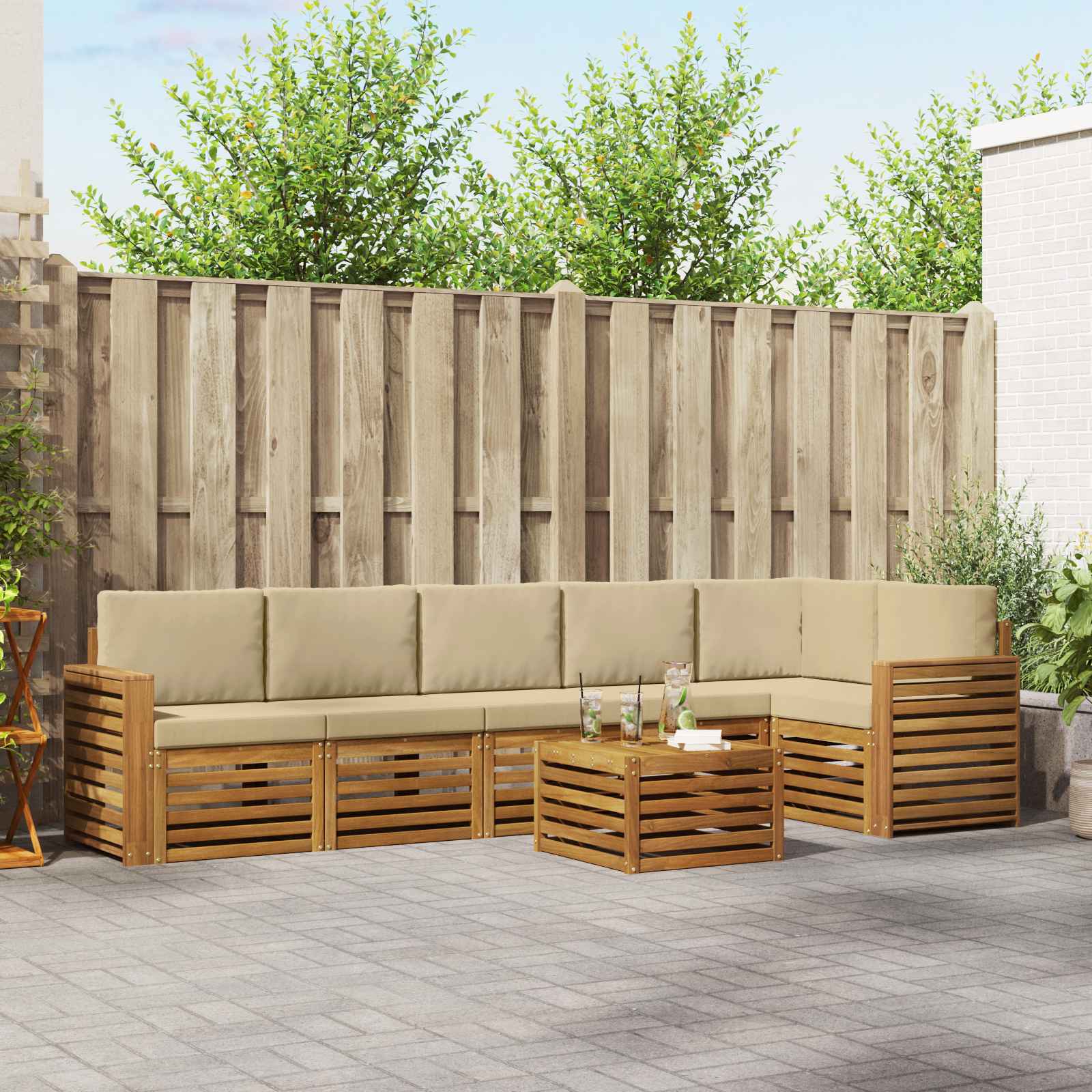 Outdoor-Sofagarnitur 7 stk. Natur und Beige Polyester