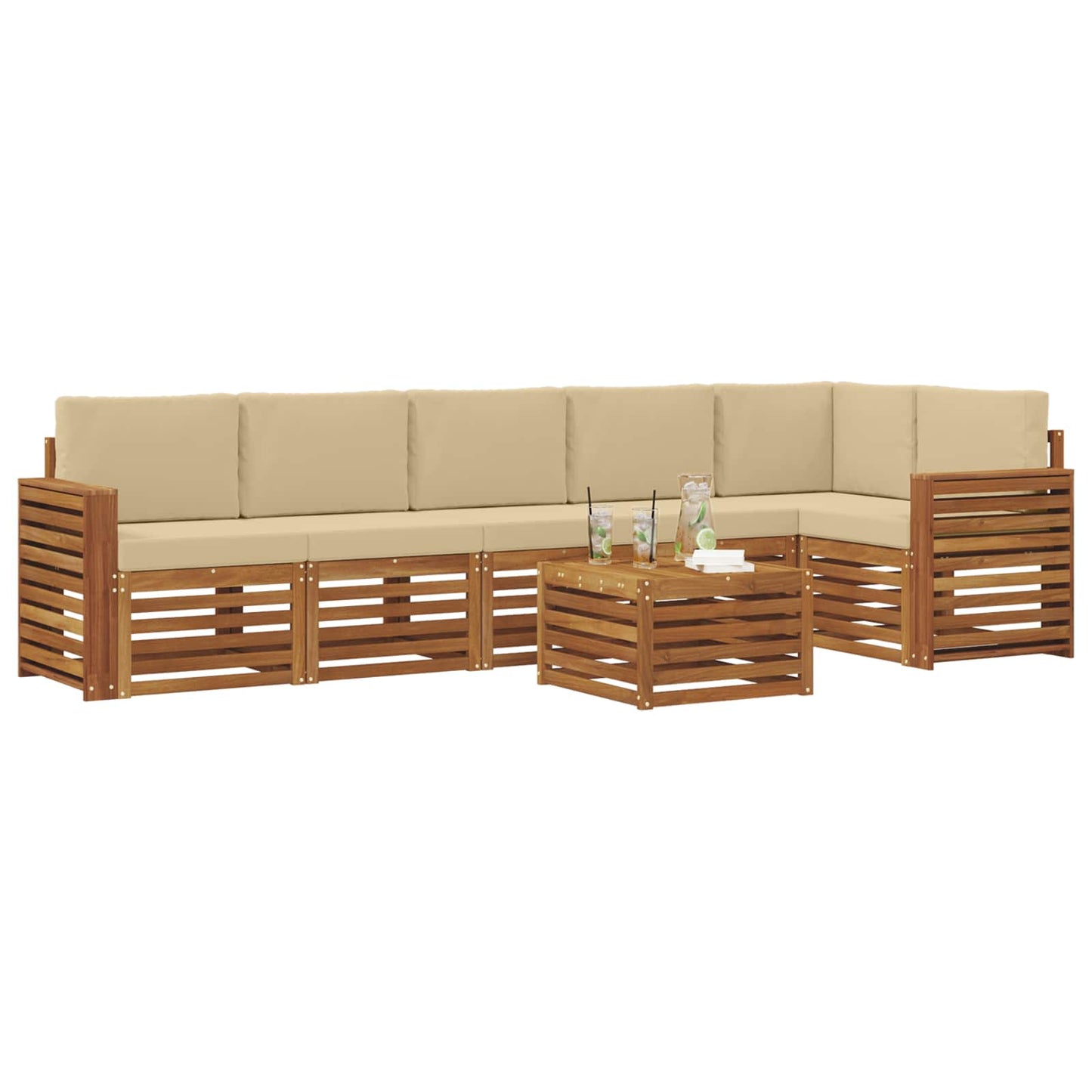 Outdoor-Sofagarnitur 7 stk. Natur und Beige Polyester
