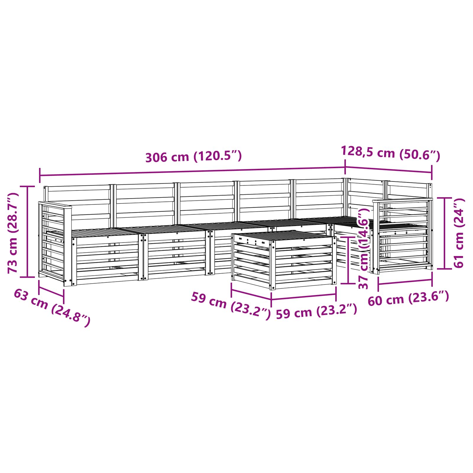 Ecksofa Set 7 pcs Natur Massivholz Akazie