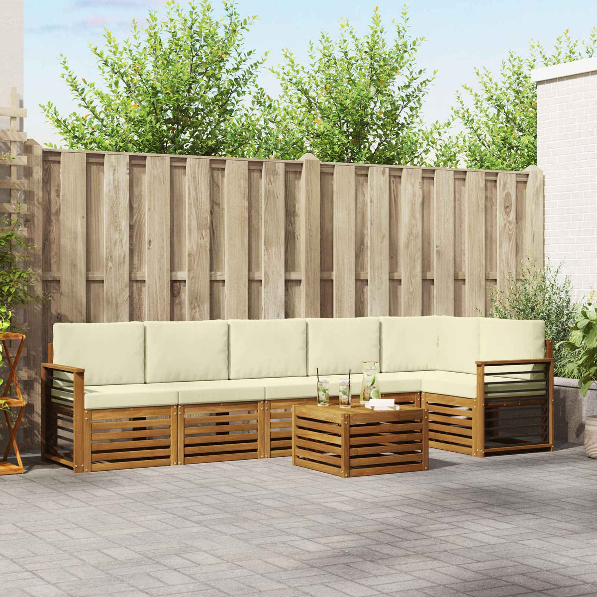 Outdoor-Sofagarnitur 7 stk. Natur und Creme Polyester