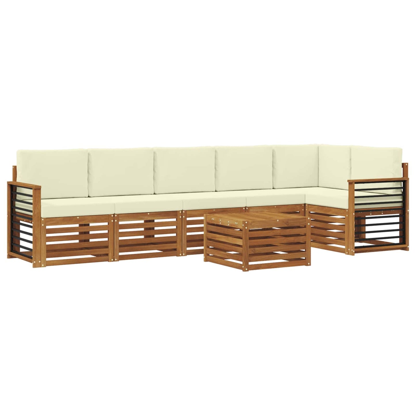 Ecksofa Set mit Kissen 7 pcs Natur und Creme Massivholz Akazie