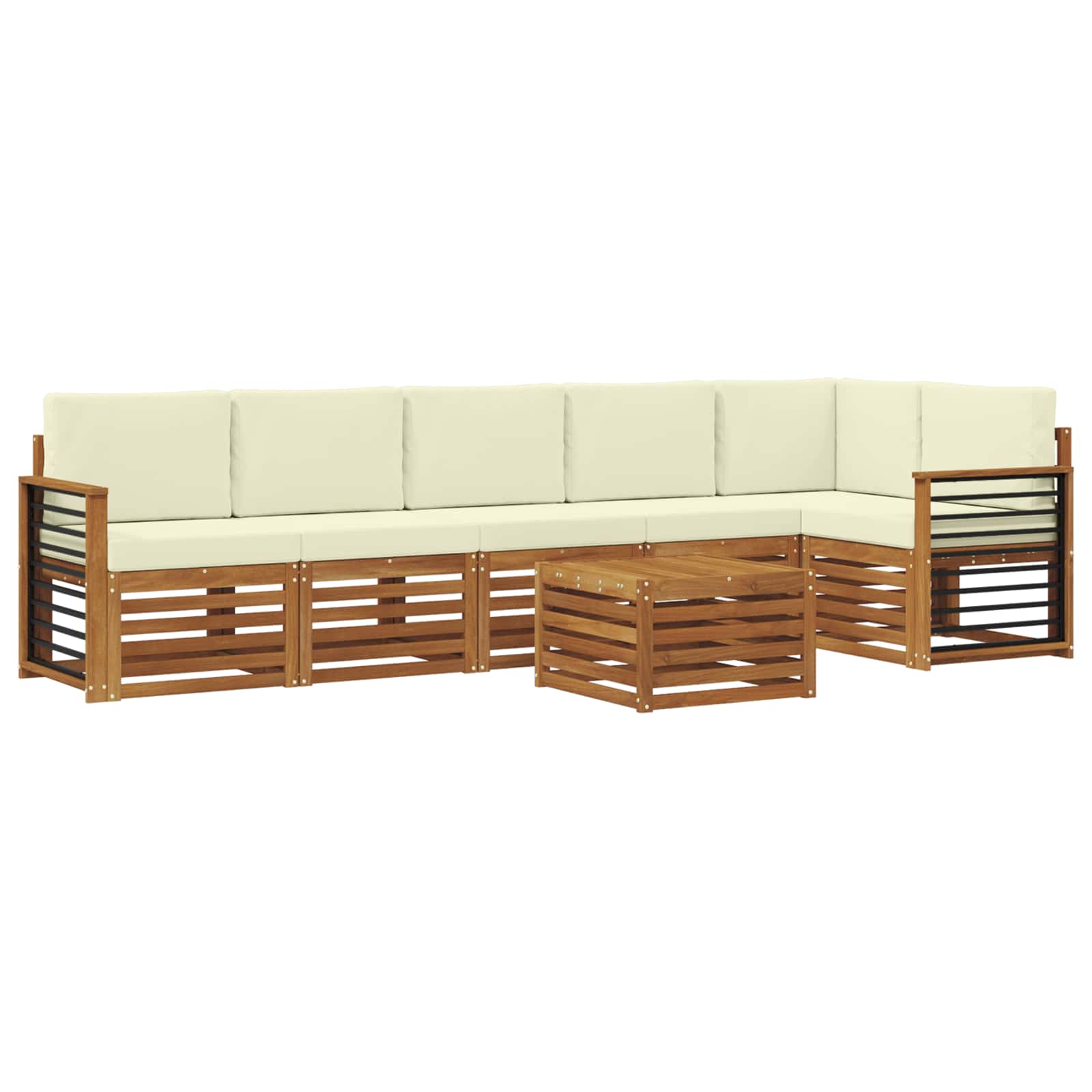 Ecksofa Set mit Kissen 7 pcs Natur und Creme Massivholz Akazie