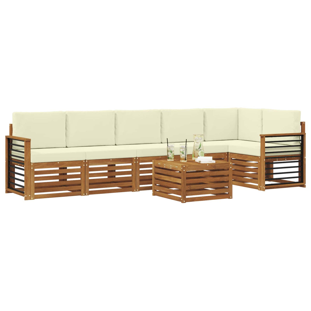 Outdoor-Sofagarnitur 7 stk. Natur und Creme Polyester