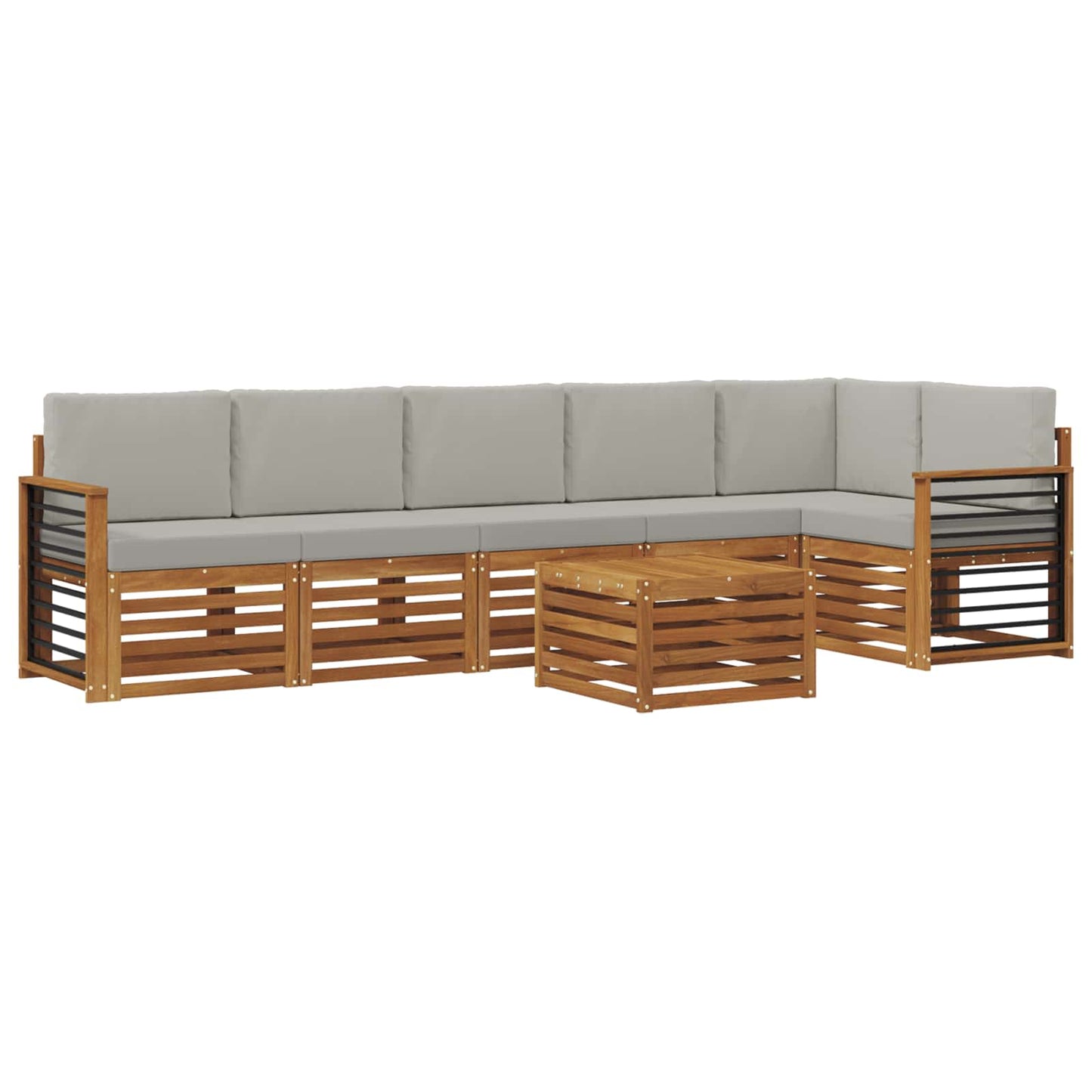 Outdoor-Sofagarnitur 7 stk. Natürlich und Hellgrau Polyester