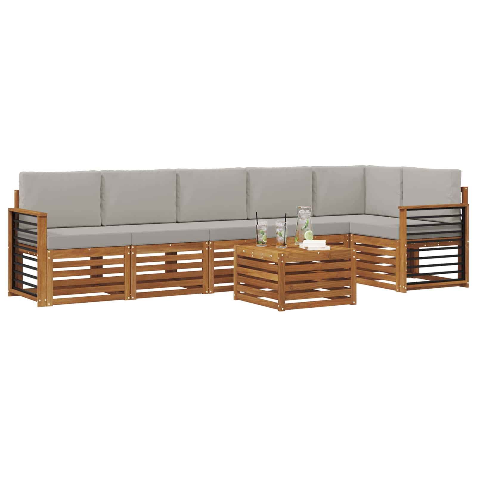 Ecksofa Set 7 pcs Natürlich und Hellgrau Massivholz Akazie