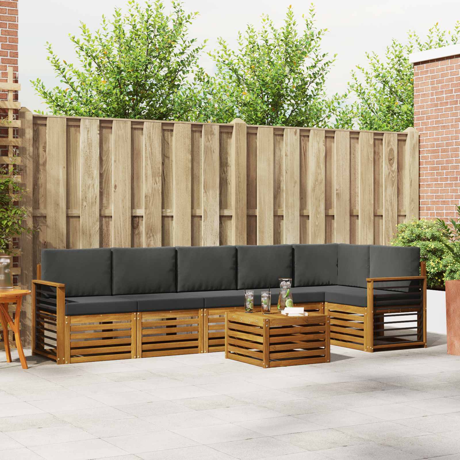 Outdoor-Sofagarnitur 7 stk. Natur und Anthrazit Polyester