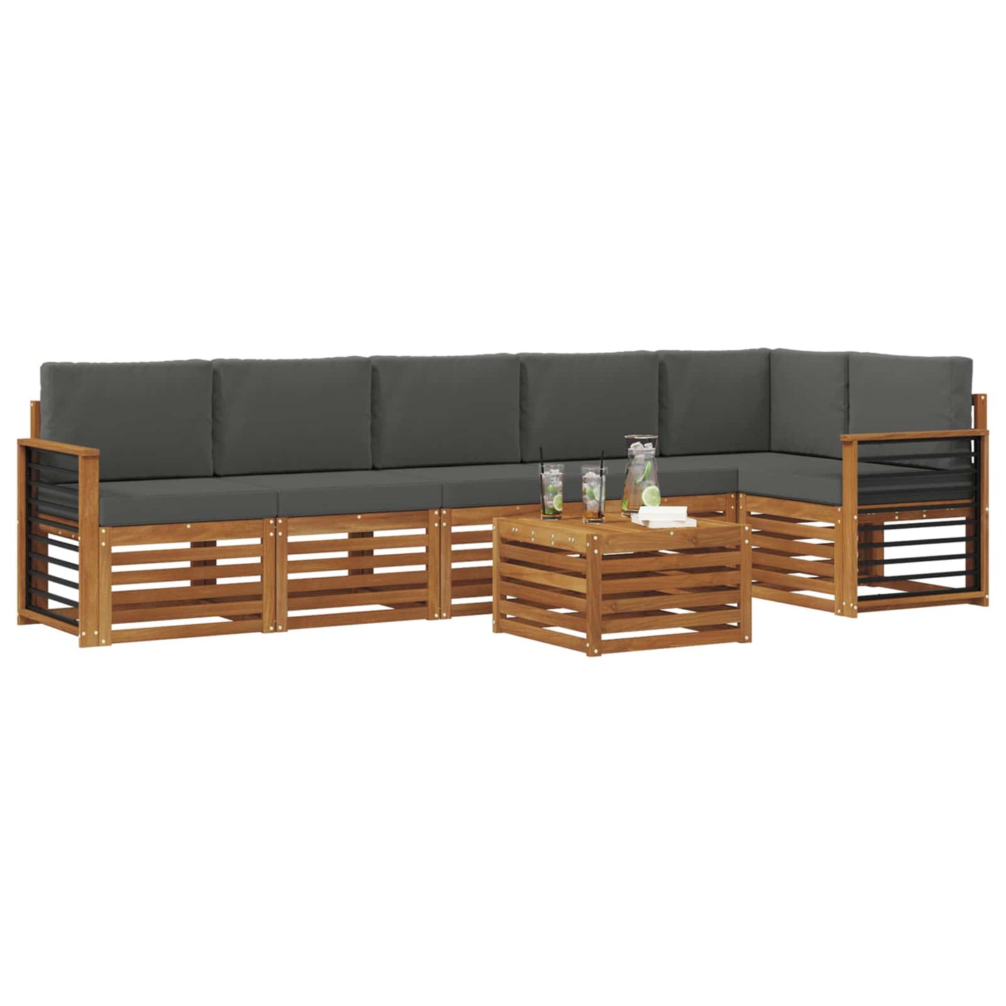 Outdoor-Sofagarnitur 7 stk. Natur und Anthrazit Polyester