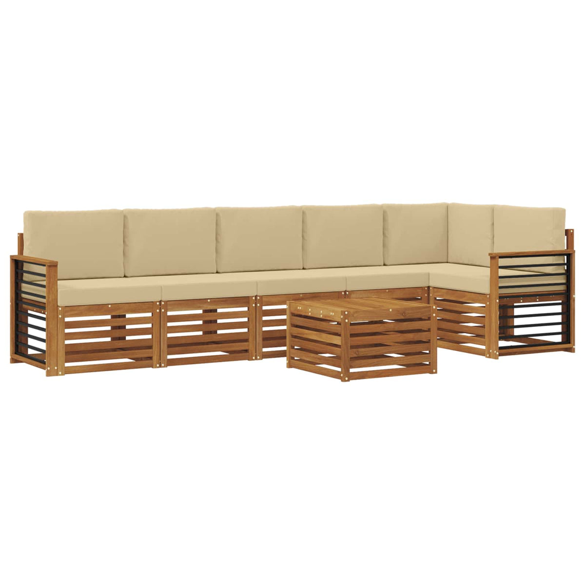 Outdoor-Sofagarnitur 7 stk. Natur und Beige Polyester