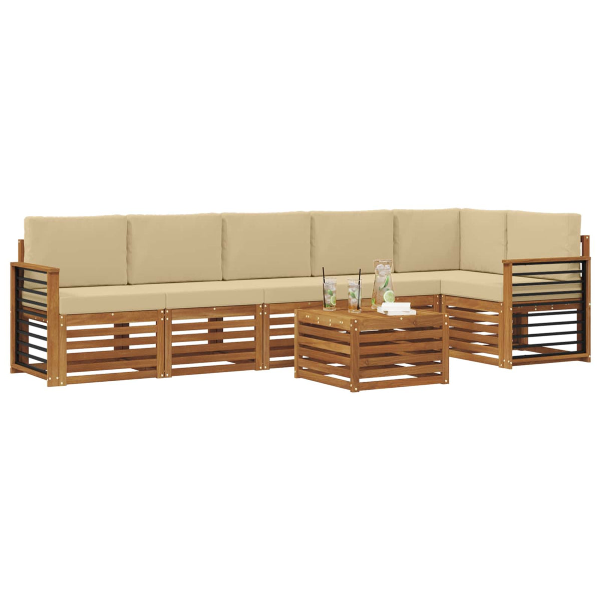 Outdoor-Sofagarnitur 7 stk. Natur und Beige Polyester
