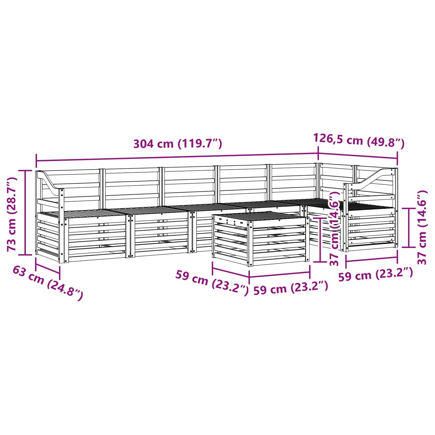 Ecksofa Set 7 pcs Natur Massivholz Akazie