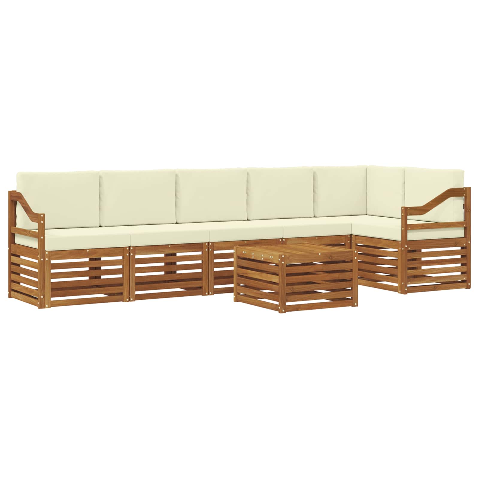 Ecksofa Set mit Kissen 7 pcs Natur und Creme Massivholz Akazie