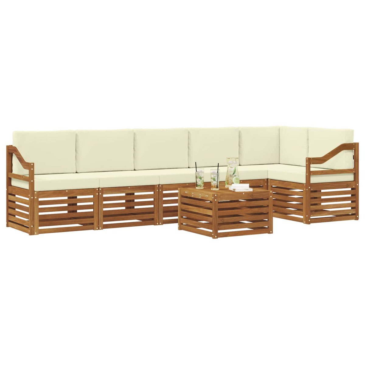 Outdoor-Sofagarnitur 7 stk. Natur und Creme Polyester
