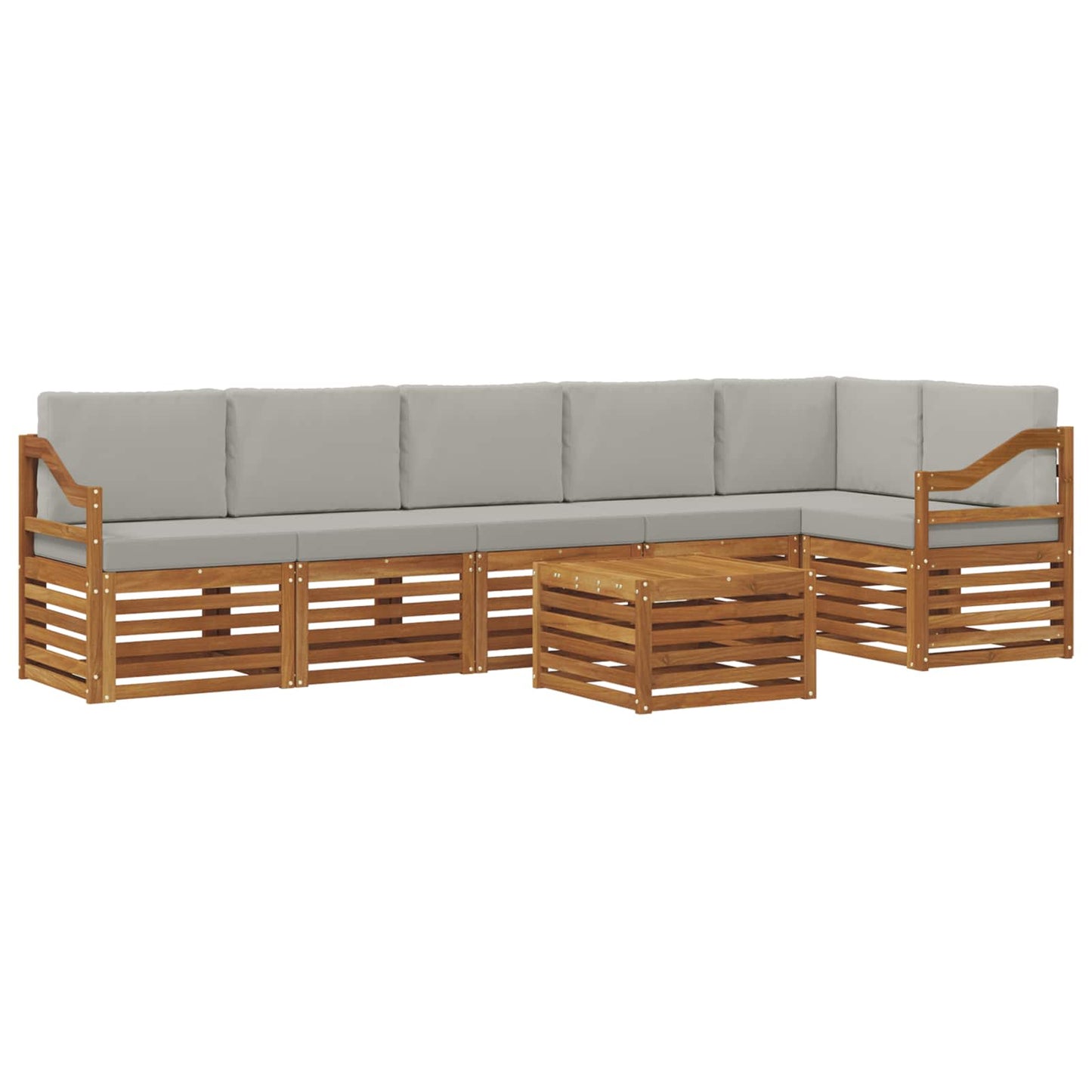 Outdoor-Sofagarnitur 7 stk. Natürlich und Hellgrau Polyester