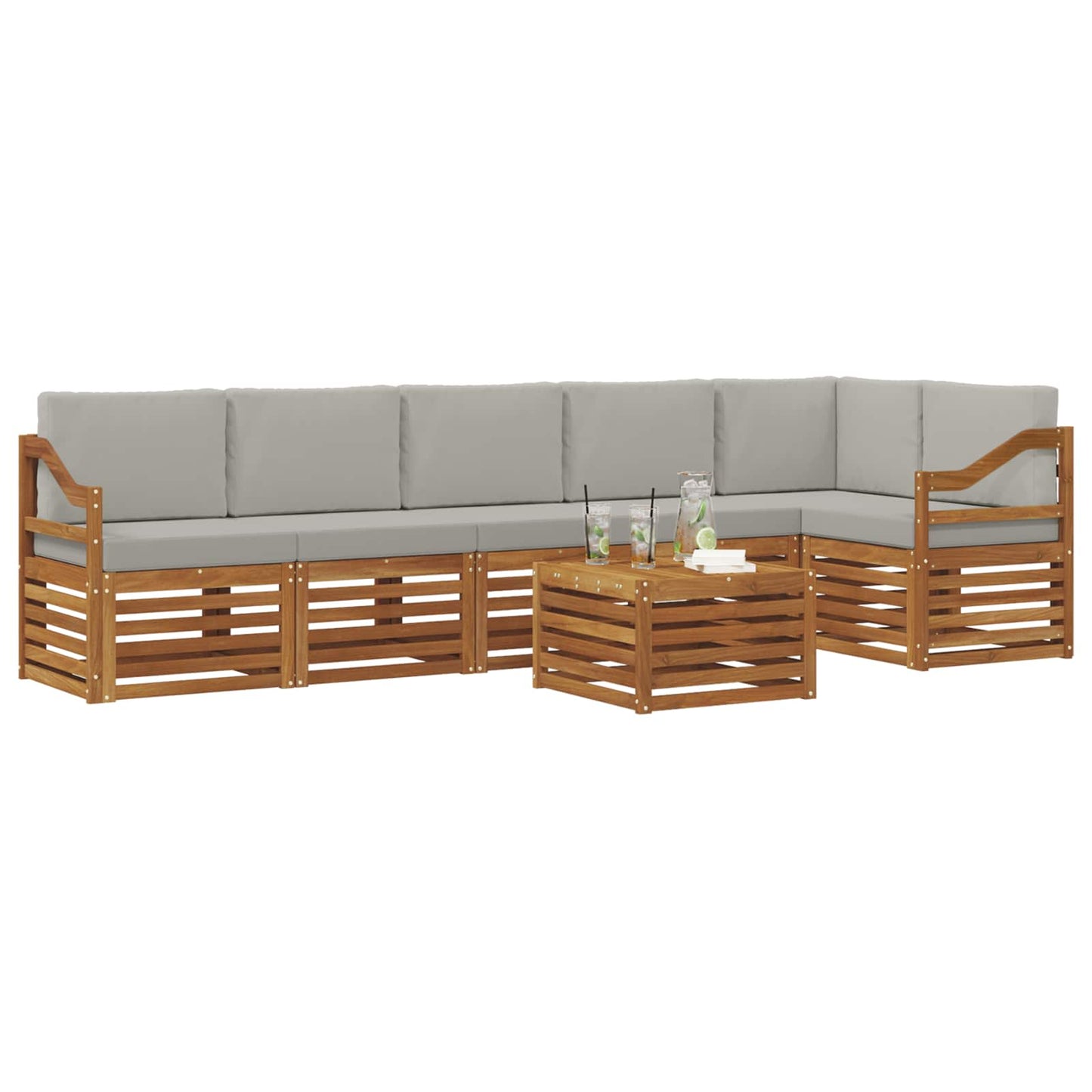 Outdoor-Sofagarnitur 7 stk. Natürlich und Hellgrau Polyester