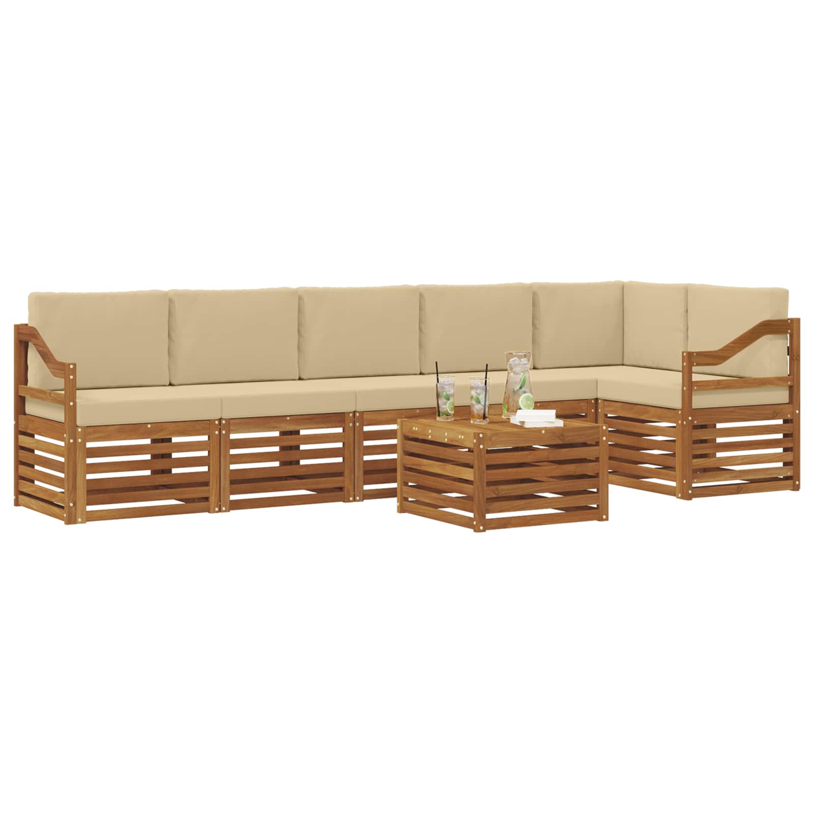 Outdoor-Sofagarnitur 7 stk. Natur und Beige Polyester