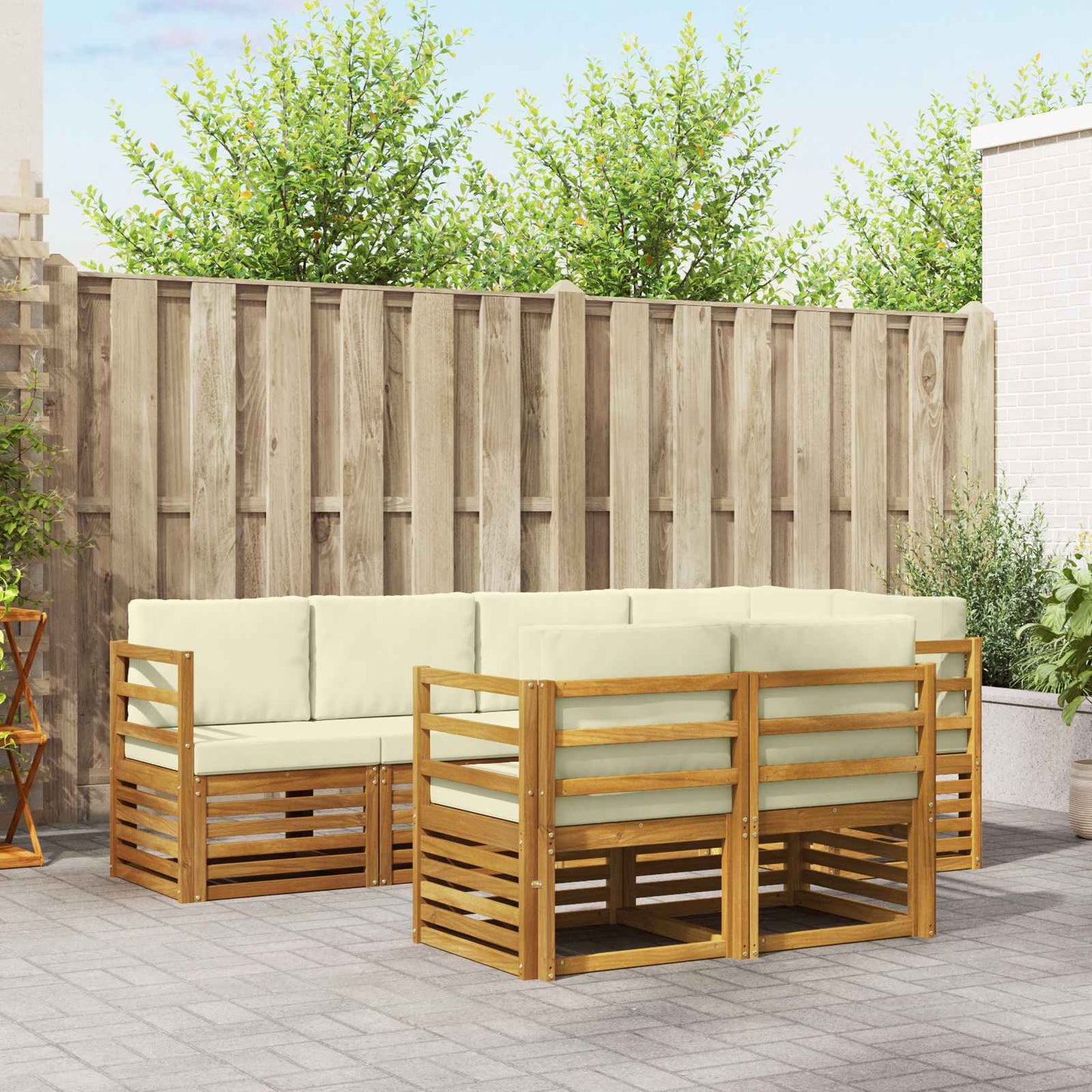 Outdoor-Sofagarnitur 7 stk. Natur und Creme Polyester