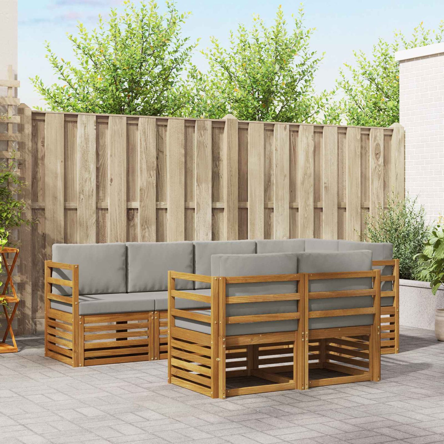 Outdoor-Sofagarnitur 7 stk. Natürlich und Hellgrau Polyester