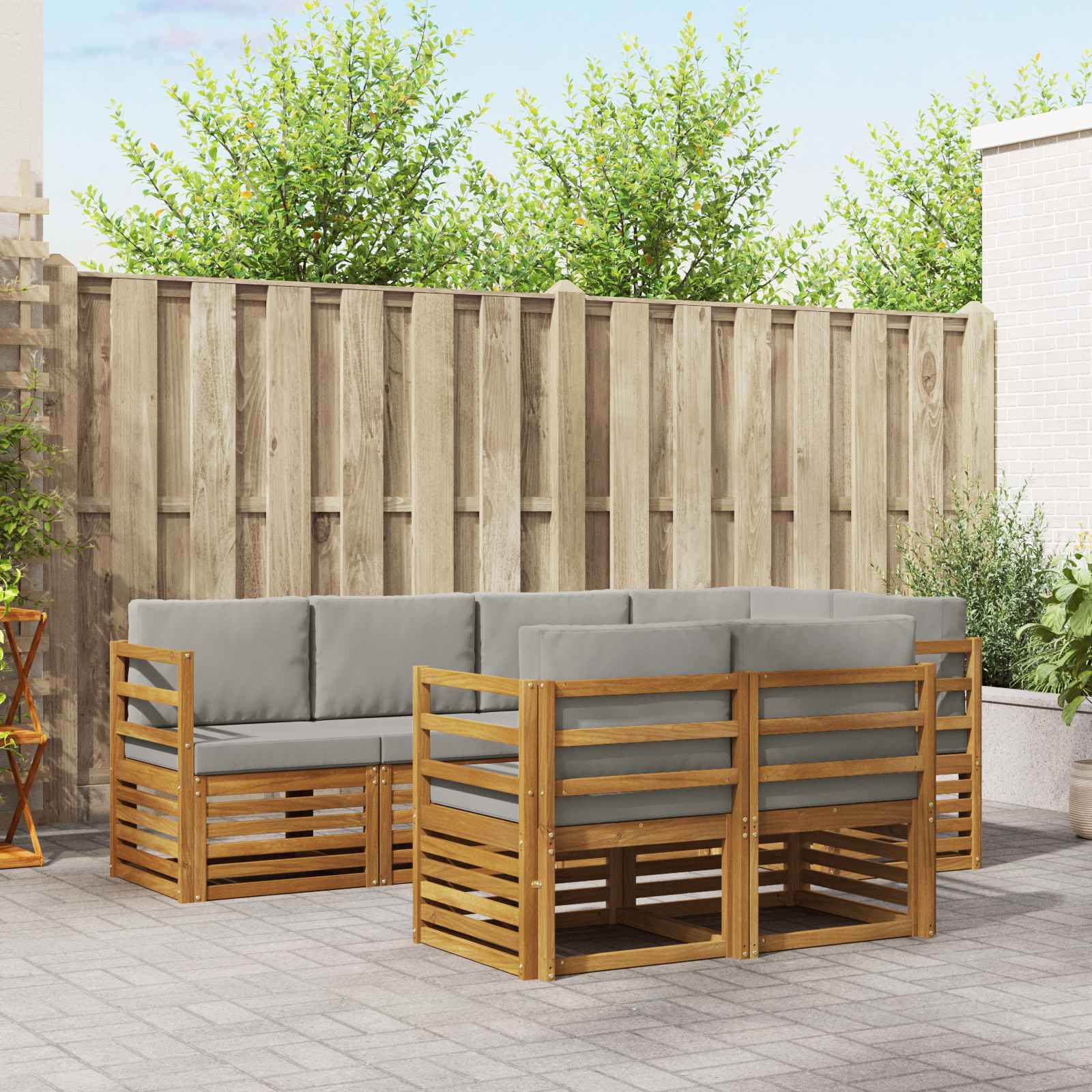Outdoor-Sofagarnitur 7 stk. Natürlich und Hellgrau Polyester