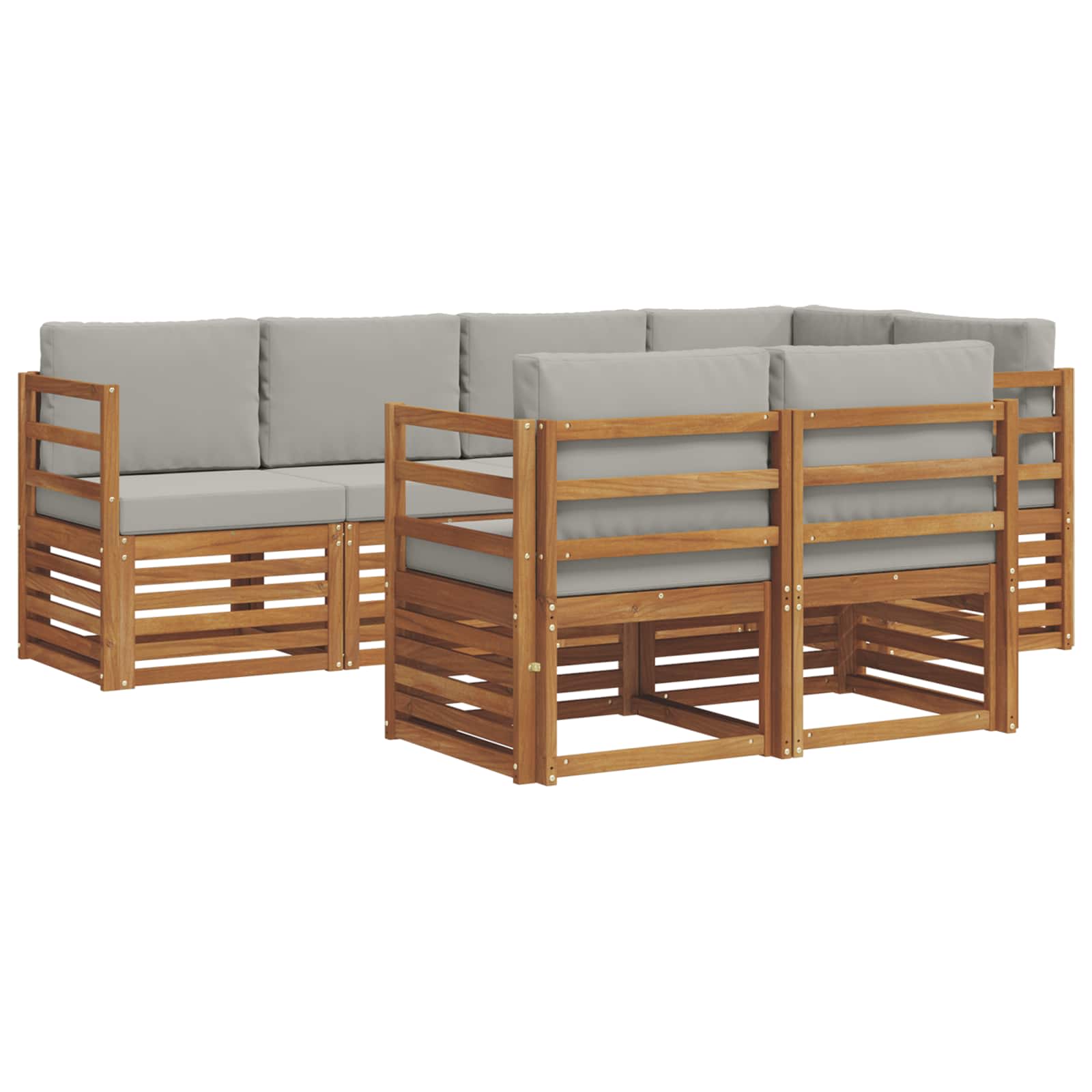 Outdoor-Sofagarnitur 7 stk. Natürlich und Hellgrau Polyester