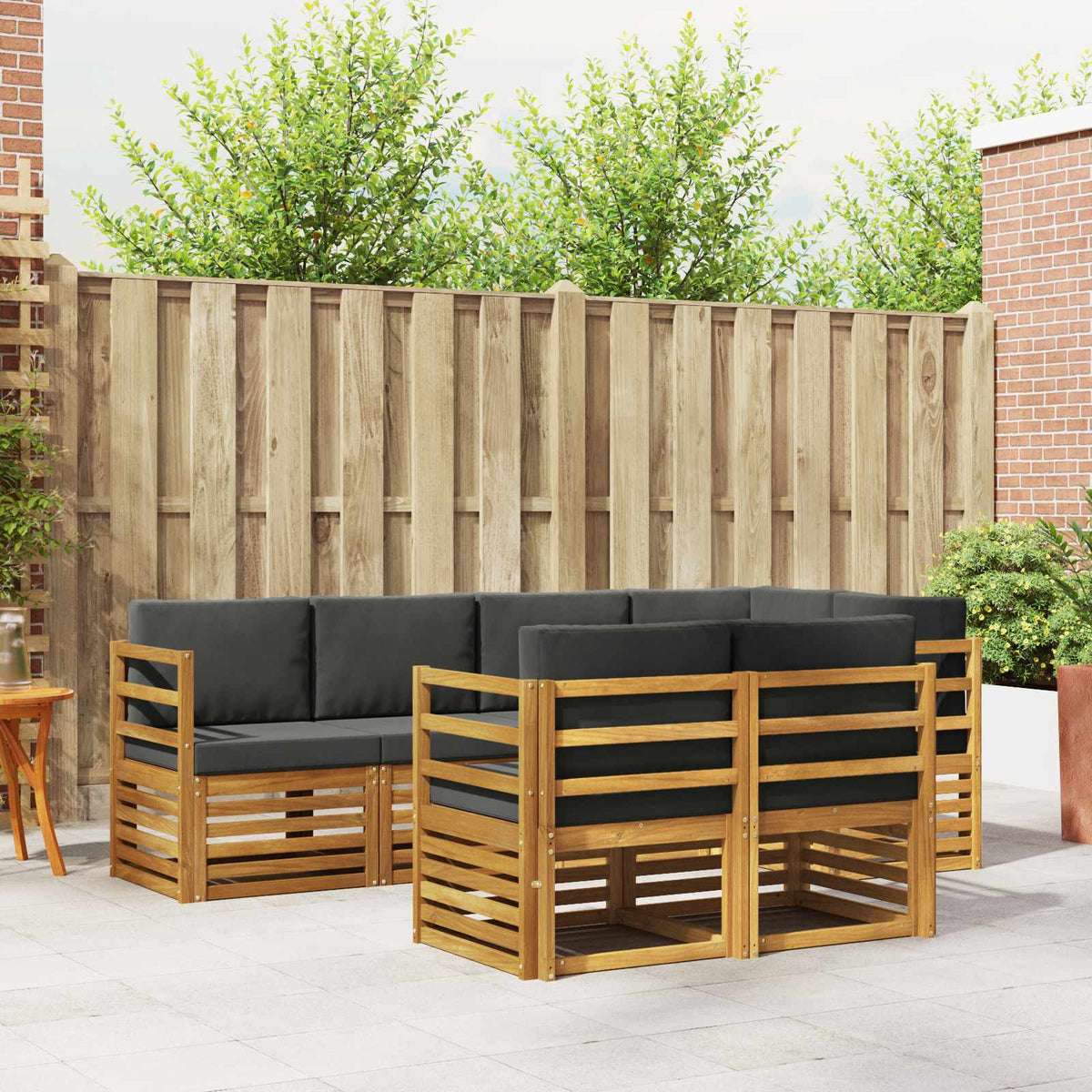 Outdoor-Sofagarnitur 7 stk. Natur und Anthrazit Polyester