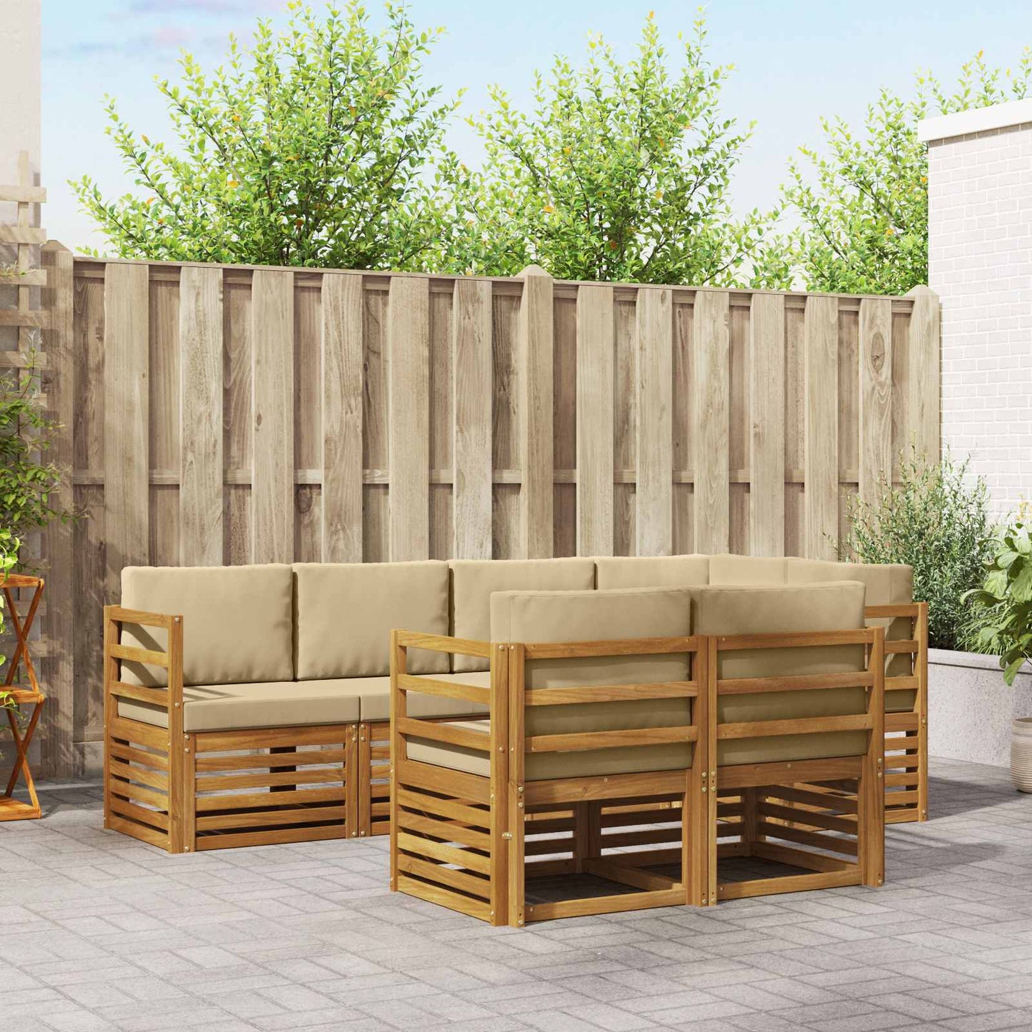 Outdoor-Sofagarnitur 7 stk. Natur und Beige Polyester
