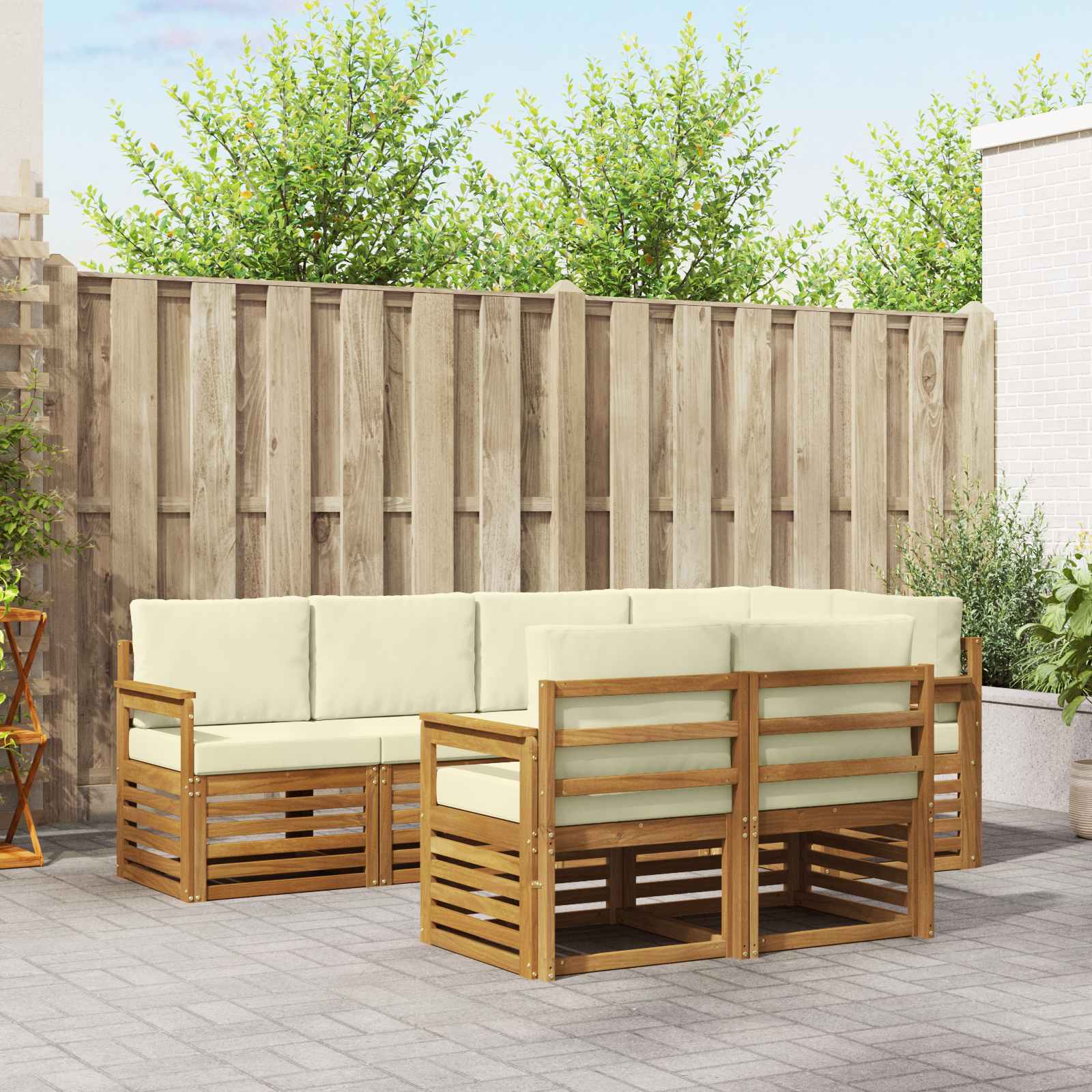 Outdoor-Sofagarnitur 7 stk. Natur und Creme Polyester